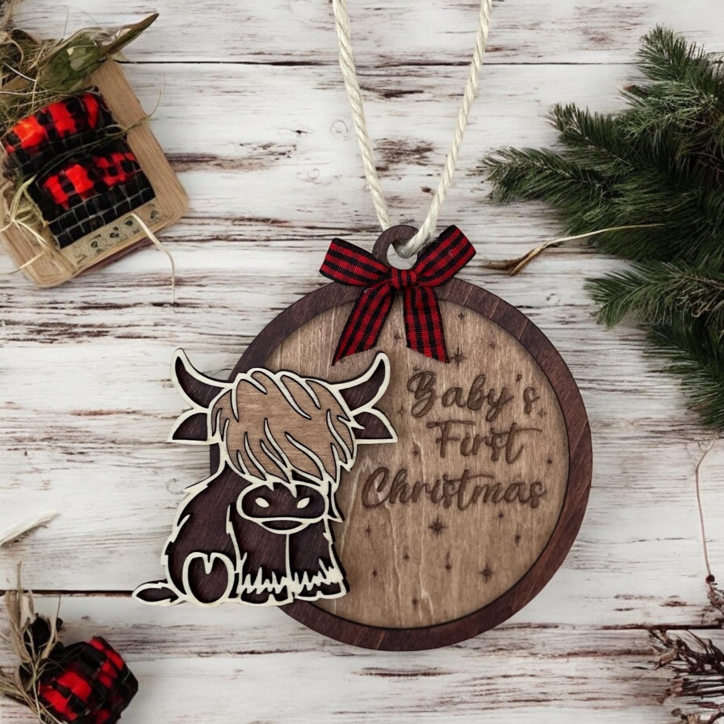 Baby’s First Christmas Highland Cow Ornament - Handmade Personalized Keepsake