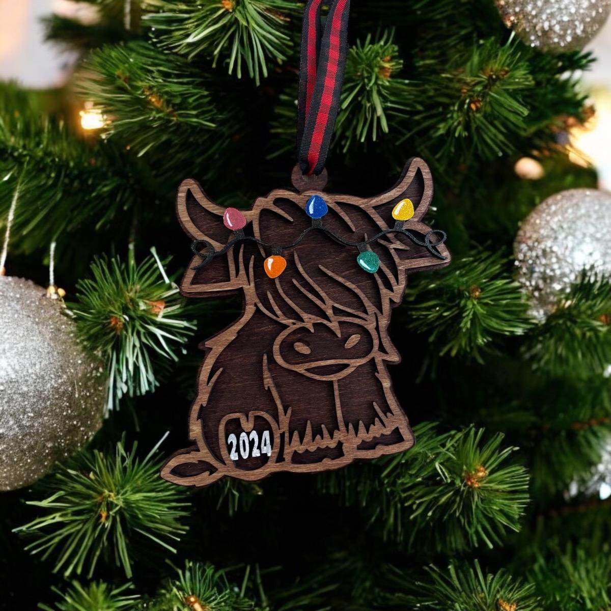 Handcrafted Highland Cow Christmas Ornament with/without year