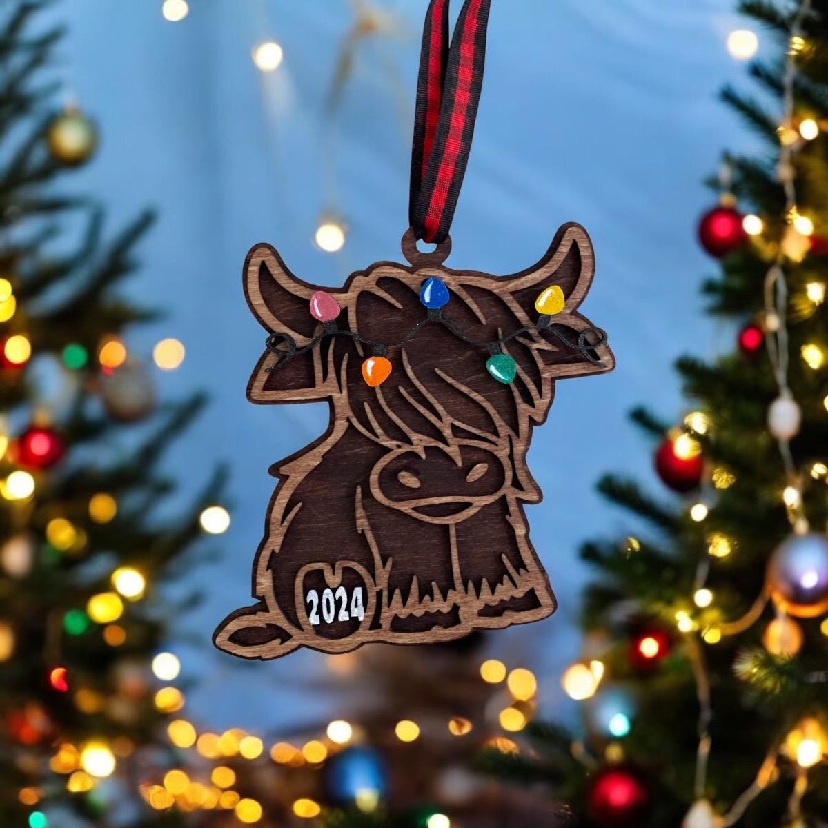 Handcrafted Highland Cow Christmas Ornament with/without year