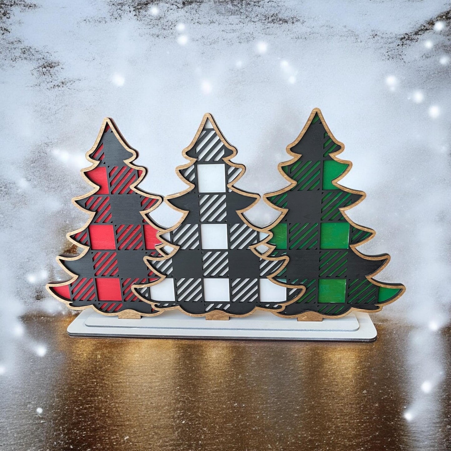 Rustic Buffalo Plaid Winter Trees Decor