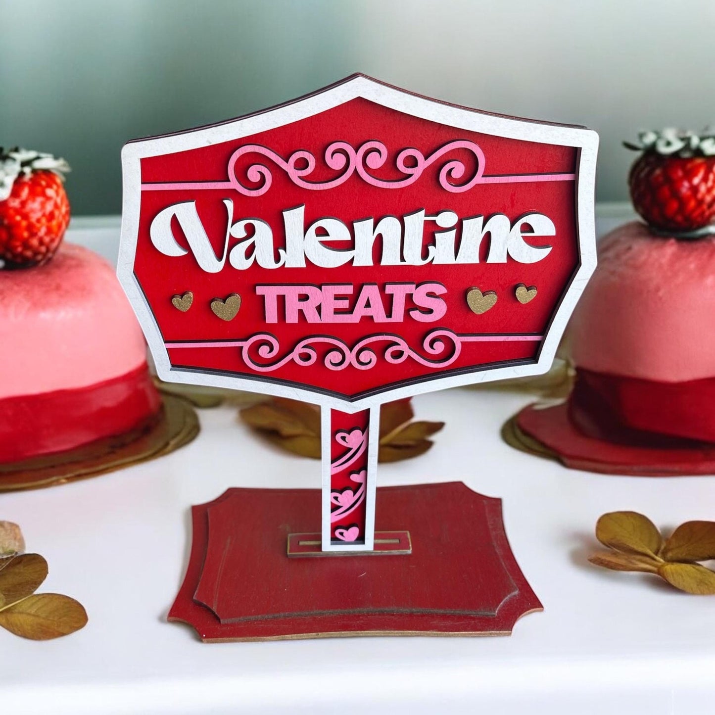 Valentine’s Day Treats Stand Wooden Decor/ Hand-Painted