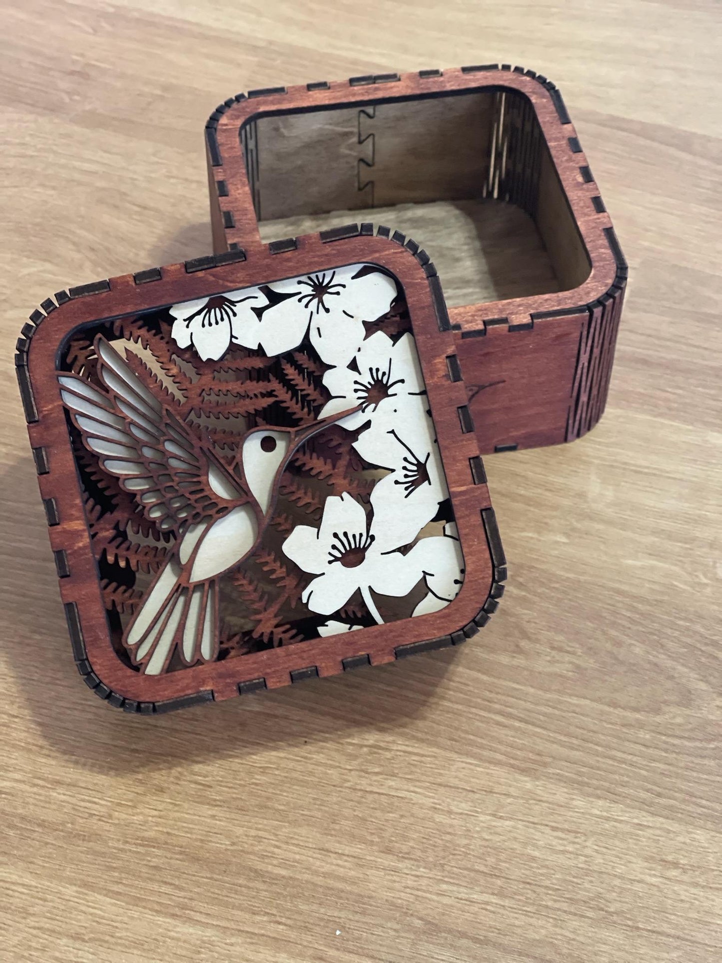 Hummingbird Trinket/Keepsake Box, Wood-Stained