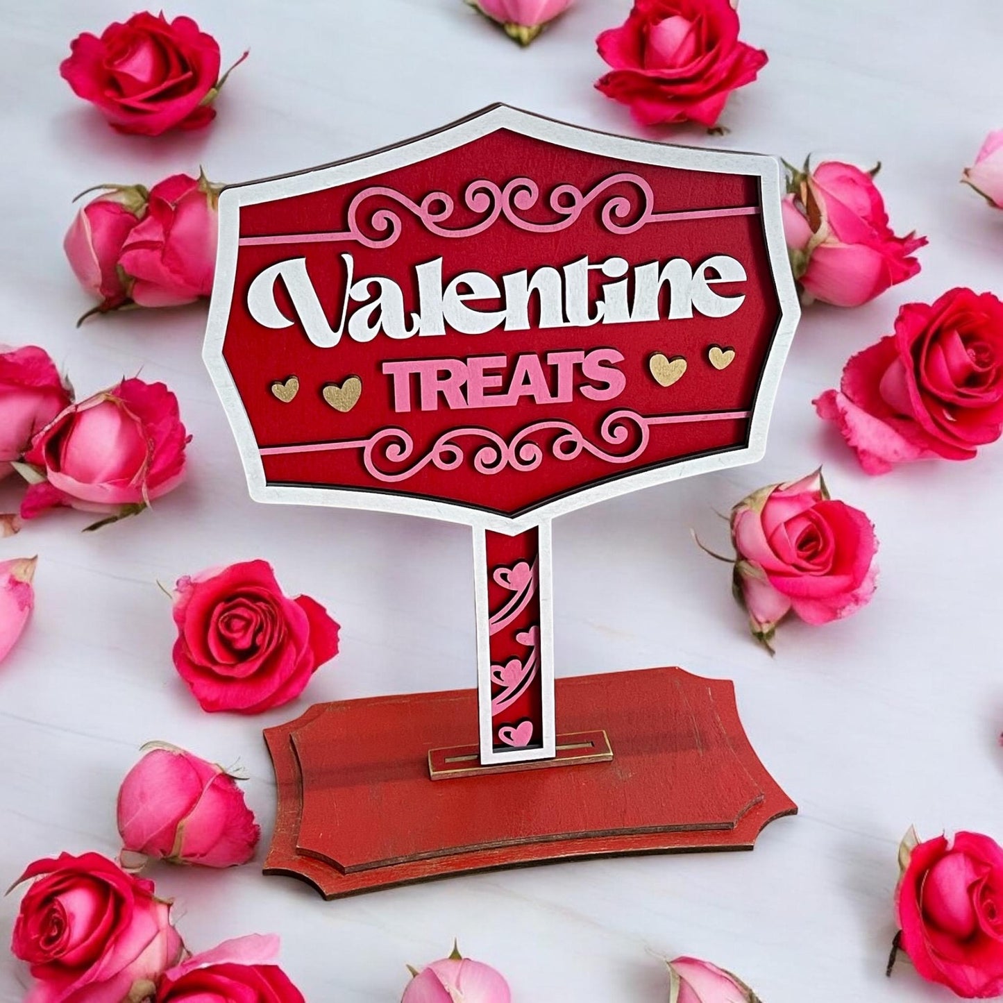 Valentine’s Day Treats Stand Wooden Decor/ Hand-Painted