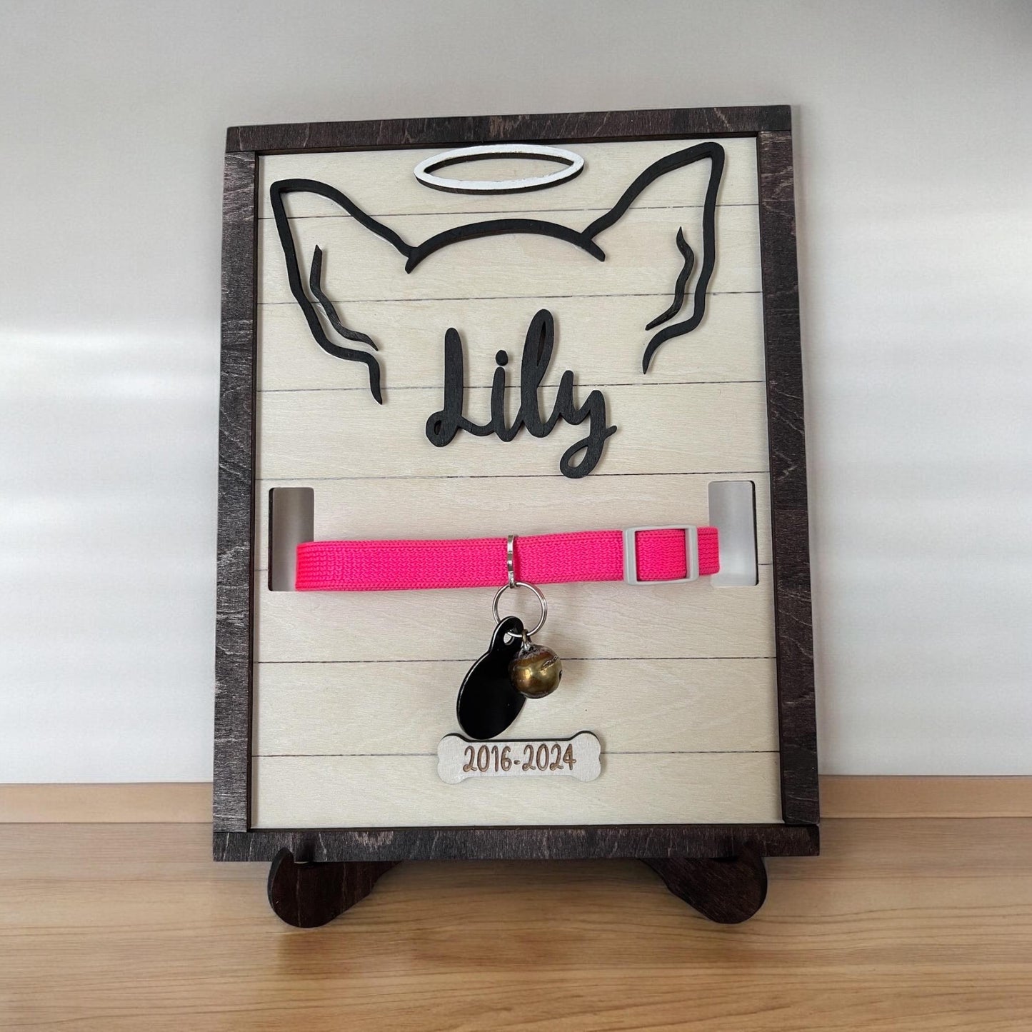 Personalized Pet Memorial Keepsake Frame - Holds Pet Collar with Name & Years - Frame with Stand