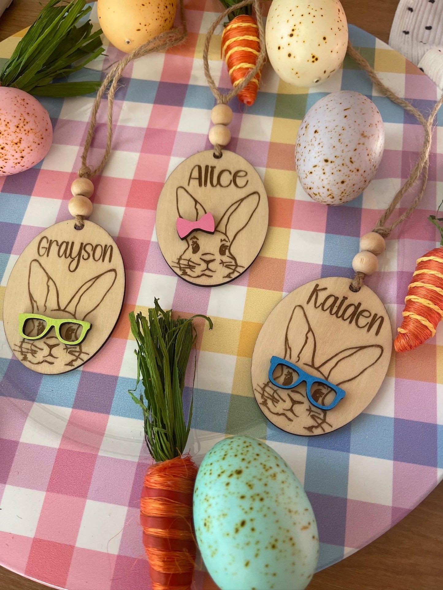 Personalized Laser Engraved Easter Basket Tags – Custom Bunny Name Tags