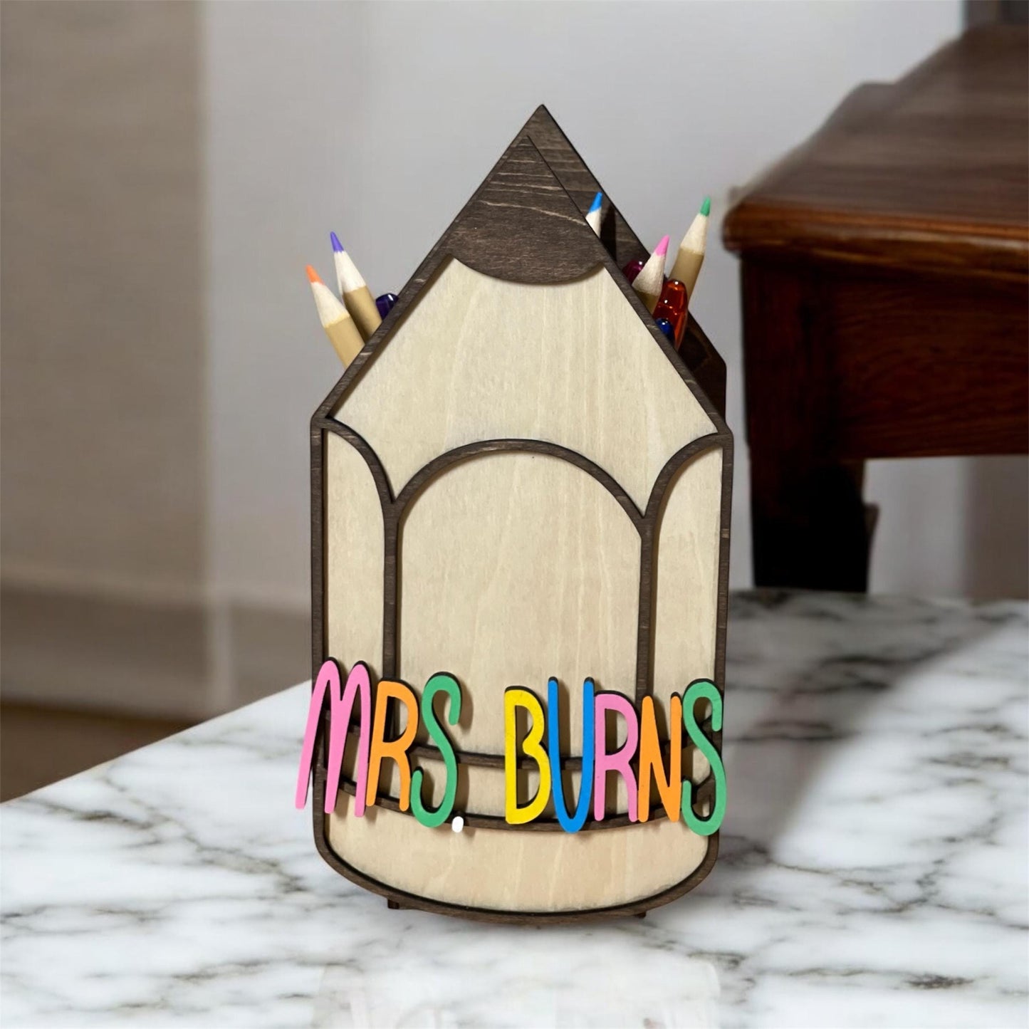 Personalized Teacher Desk Organizer - Custom Pencil Holder for Teachers