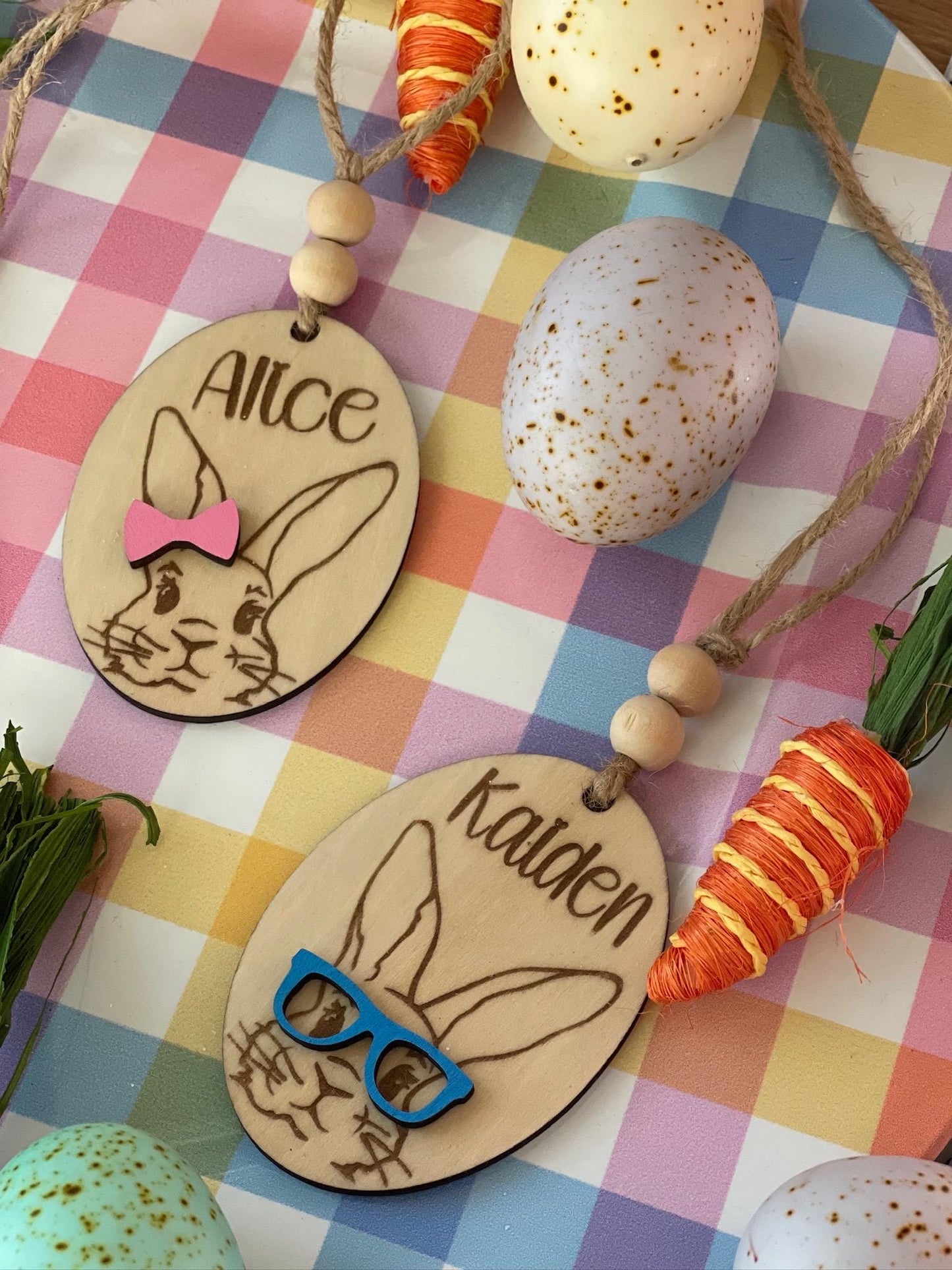 Personalized Laser Engraved Easter Basket Tags – Custom Bunny Name Tags