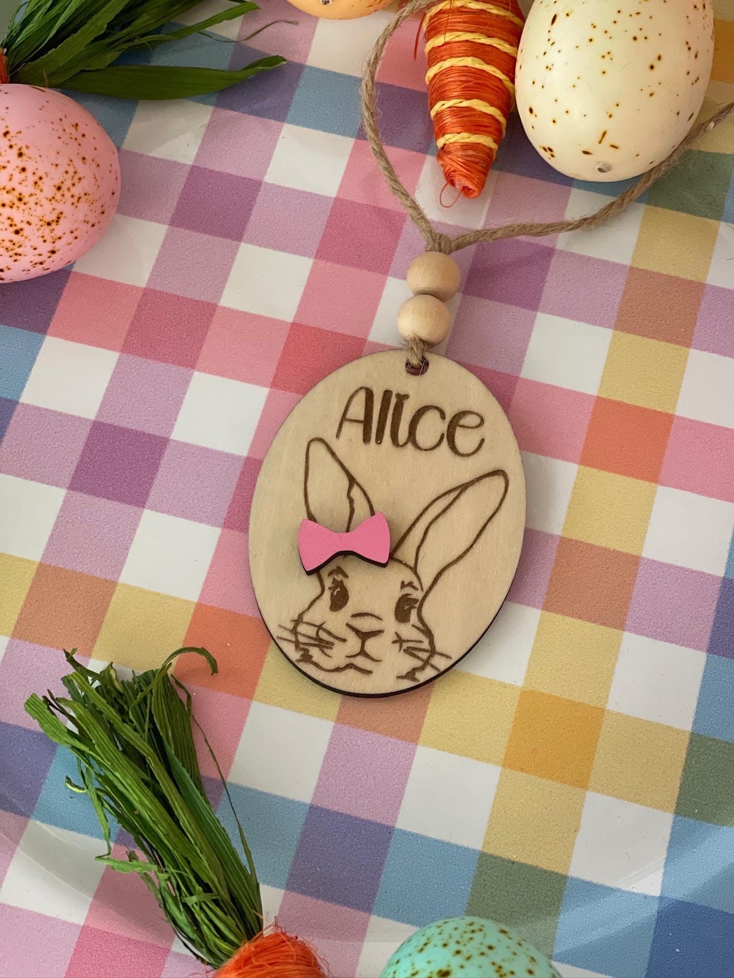 Personalized Laser Engraved Easter Basket Tags – Custom Bunny Name Tags