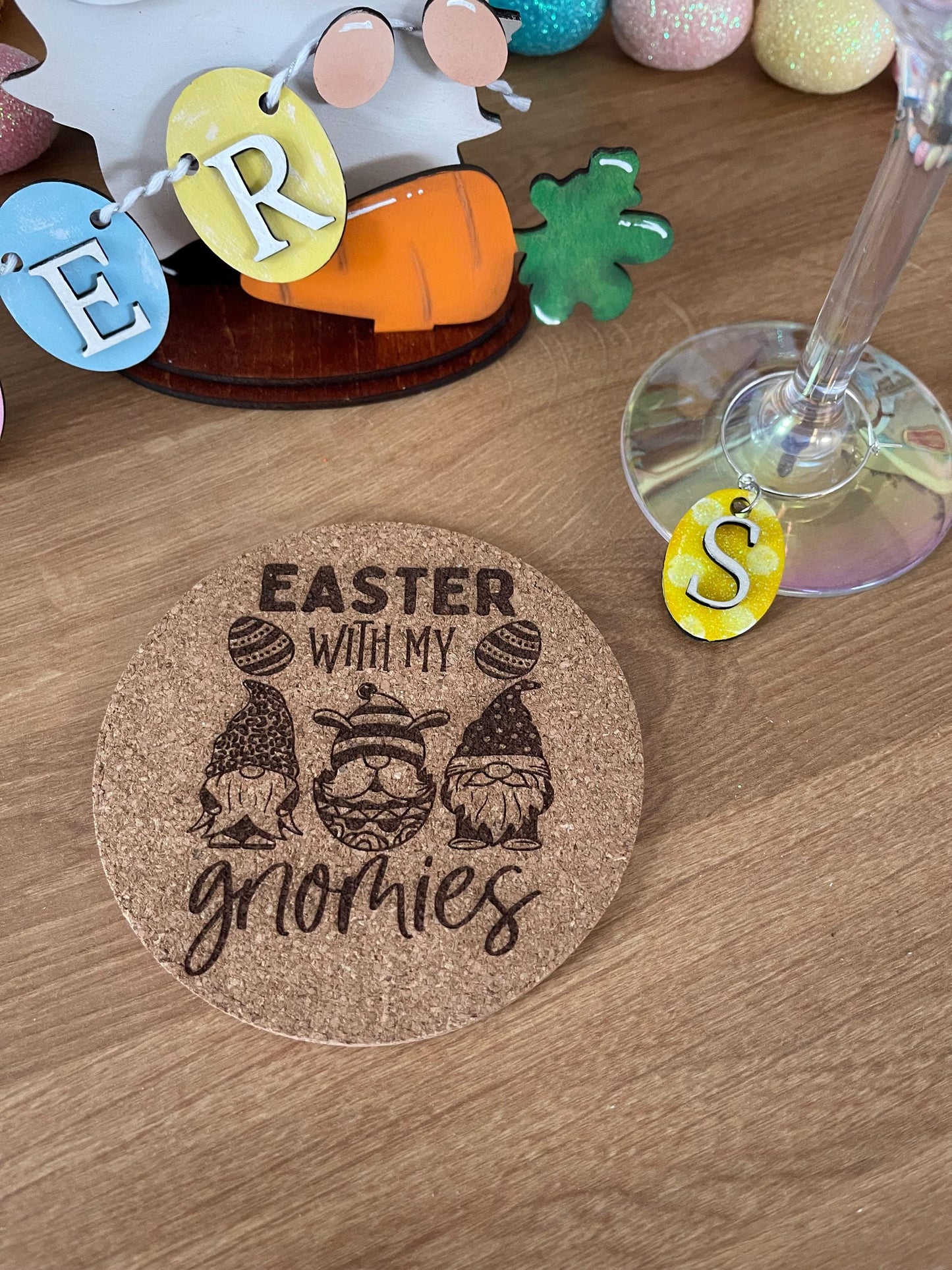 Holiday DIY Sip & Paint Kit Gnome Set with Banner, Wine Charm and Coaster