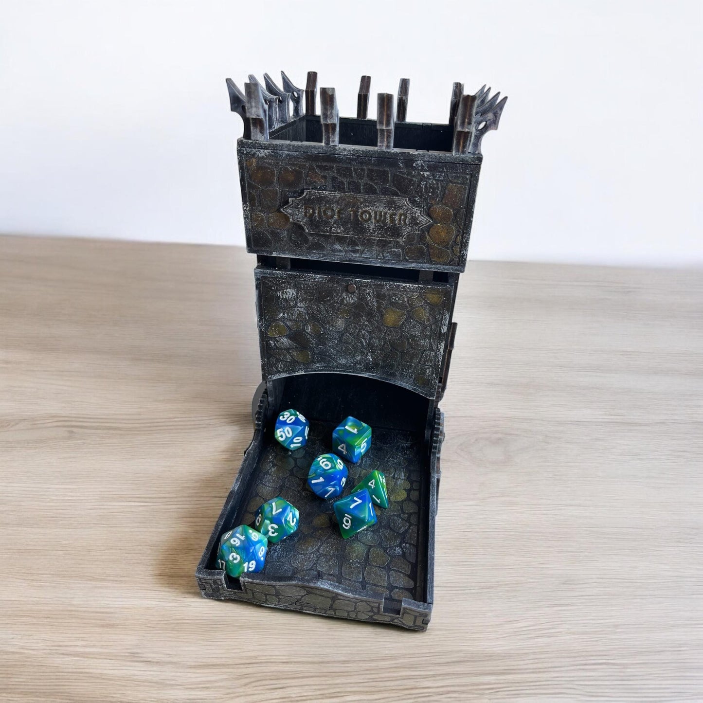 Majestic Dragon Dice Tower for Tabletop RPGs – Handmade Fantasy Dice Roller