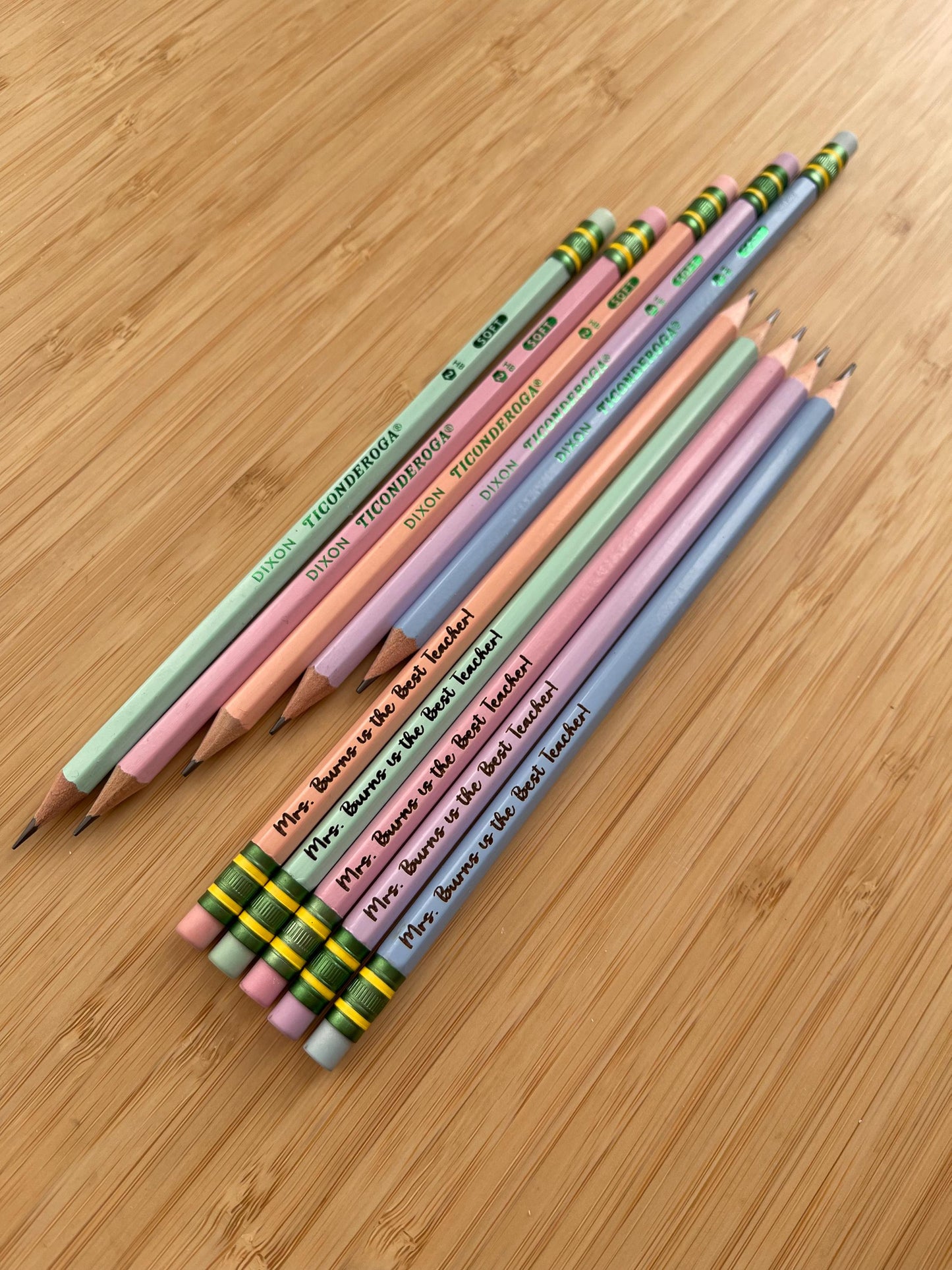 Personalized Ticonderoga No 2 Pencils - Set of 5 Custom Teacher, Student Name, or Phrase neatly packaged in a cute holographic bag.