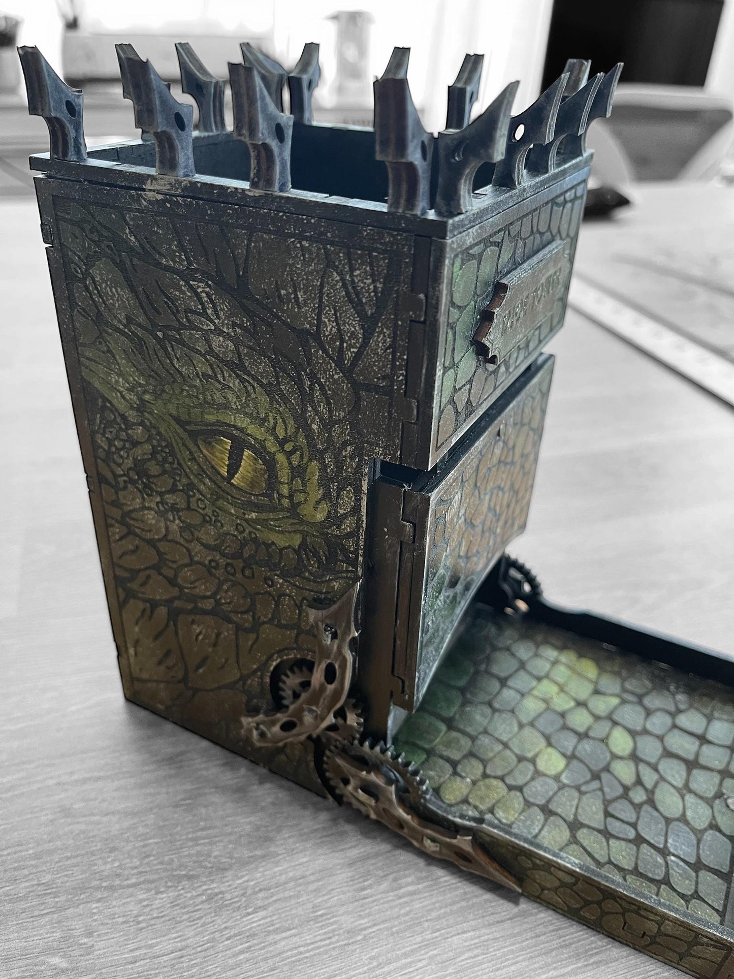Majestic Dragon Dice Tower for Tabletop RPGs – Handmade Fantasy Dice Roller