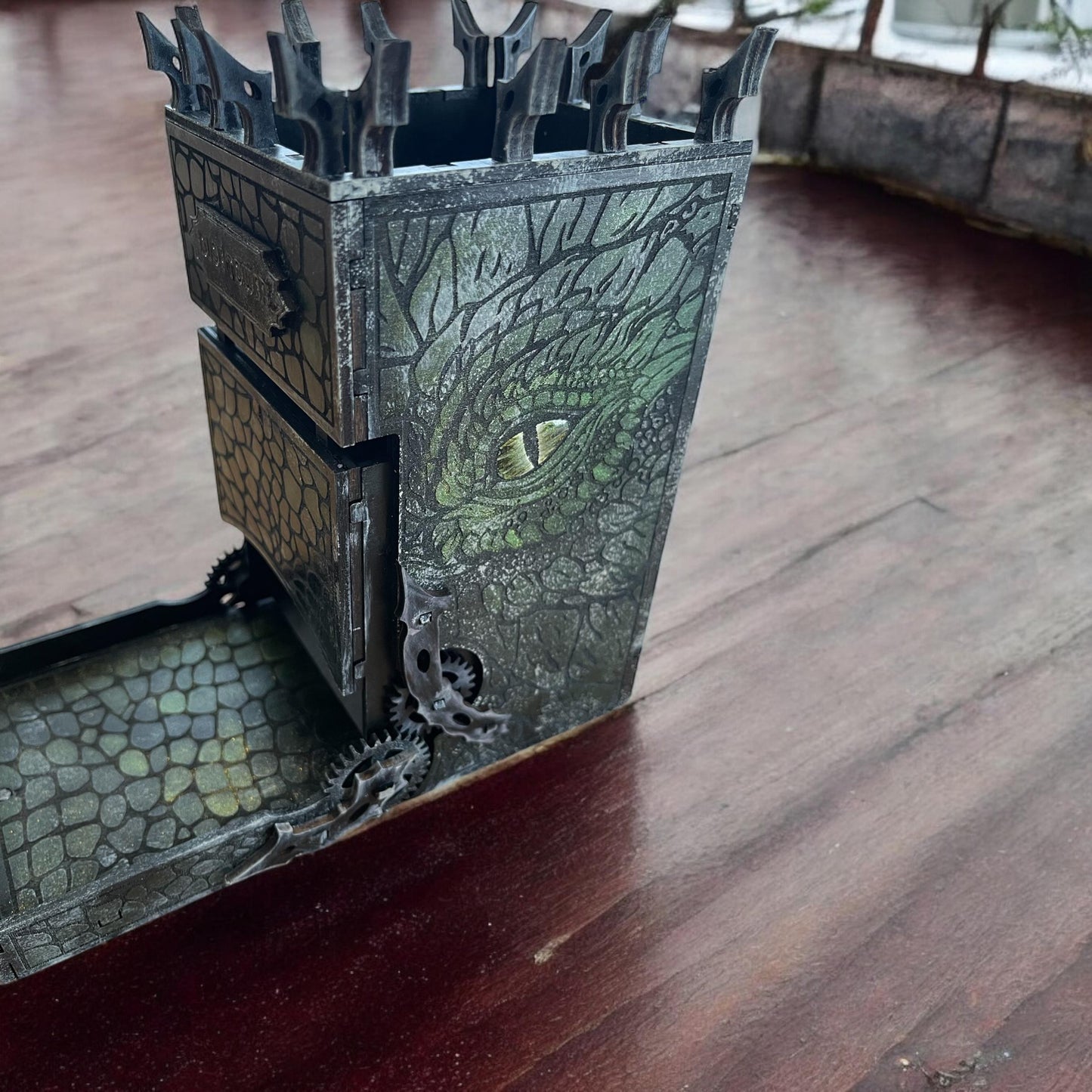 Majestic Dragon Dice Tower for Tabletop RPGs – Handmade Fantasy Dice Roller