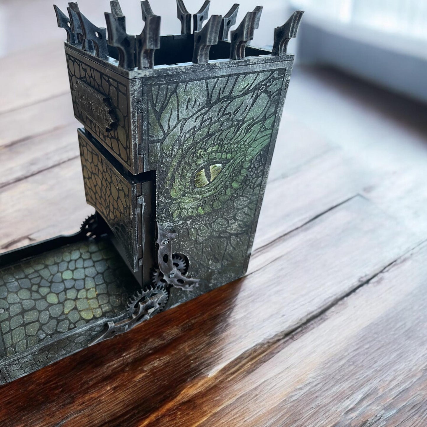 Majestic Dragon Dice Tower for Tabletop RPGs – Handmade Fantasy Dice Roller