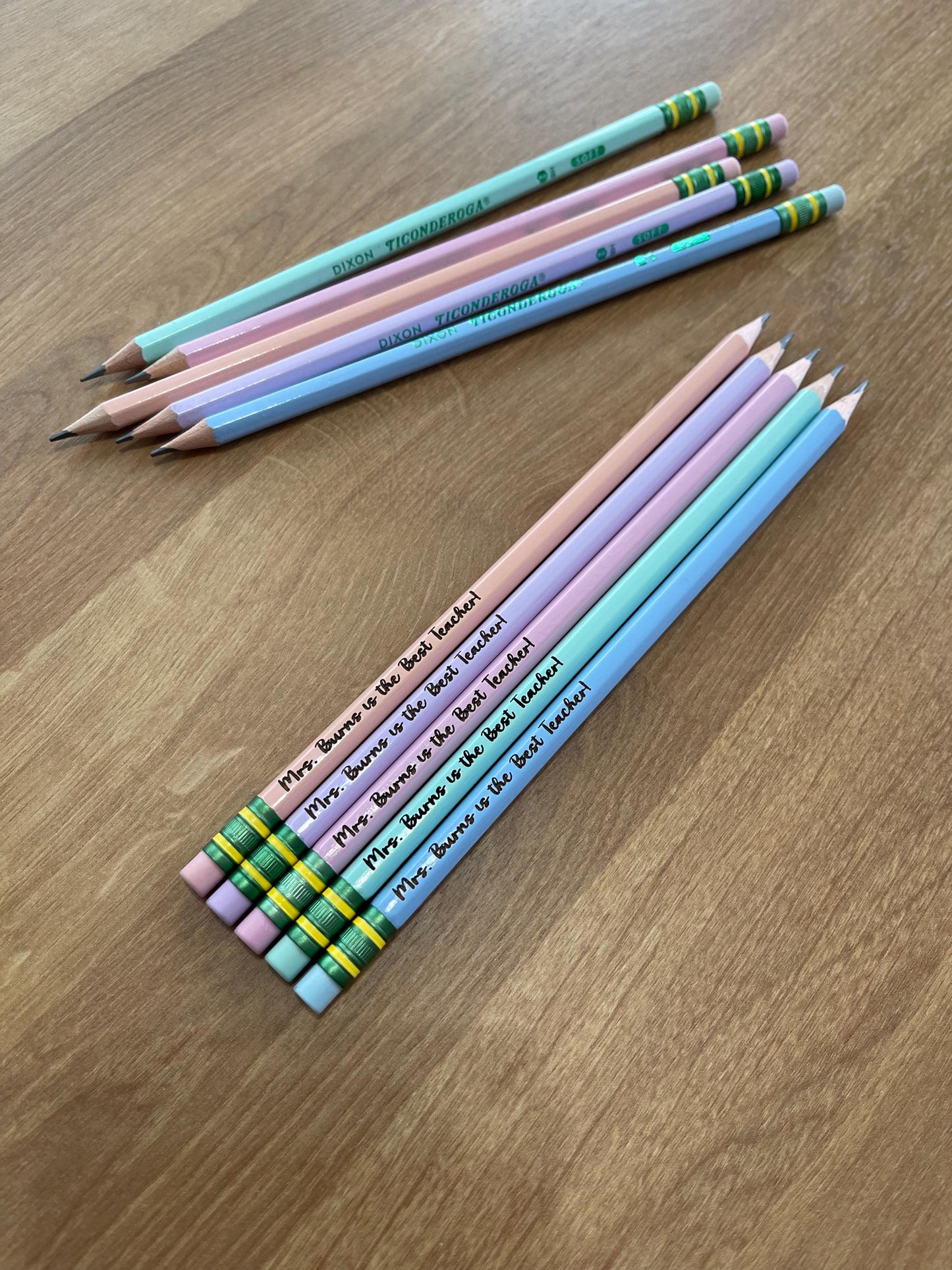 Personalized Ticonderoga No 2 Pencils - Set of 5 Custom Teacher, Student Name, or Phrase neatly packaged in a cute holographic bag.