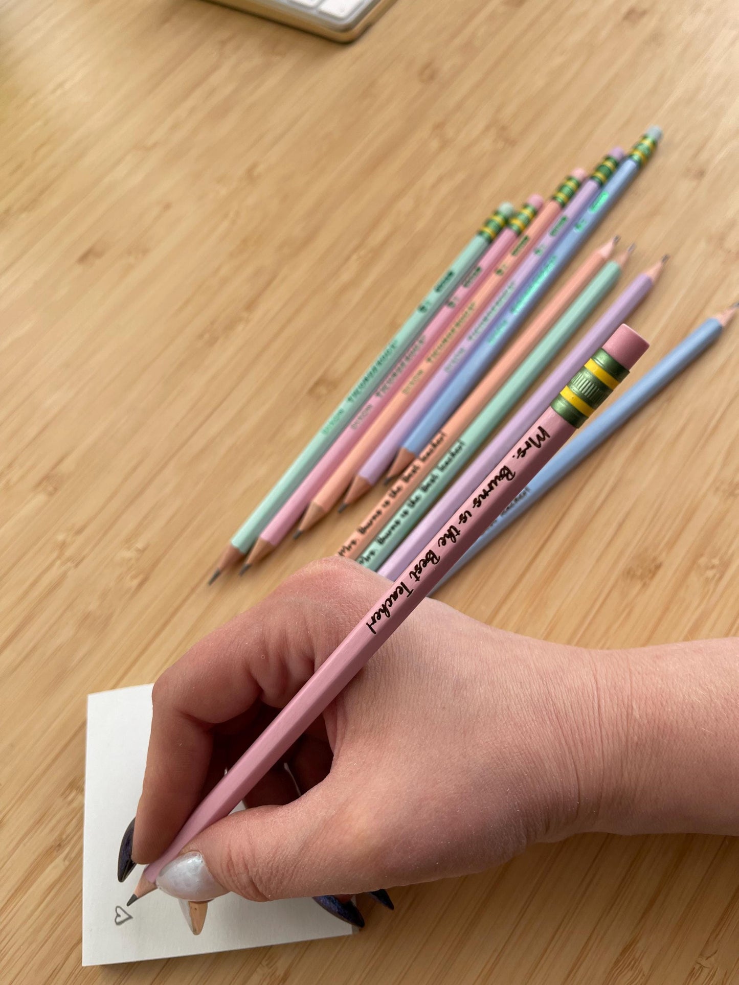 Personalized Ticonderoga No 2 Pencils - Set of 5 Custom Teacher, Student Name, or Phrase neatly packaged in a cute holographic bag.