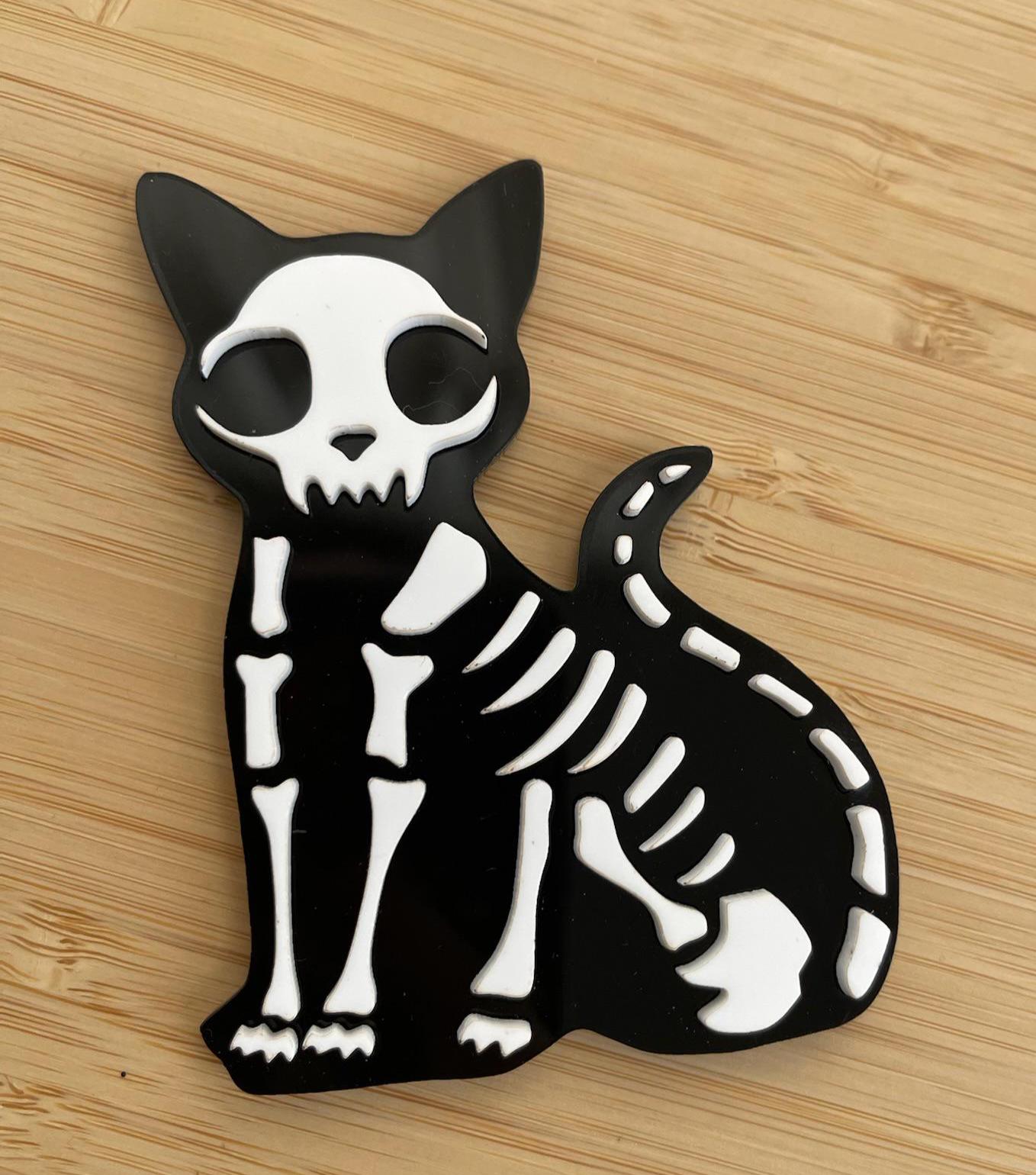 Spooky Skeleton Cat Creepy Halloween Magnet