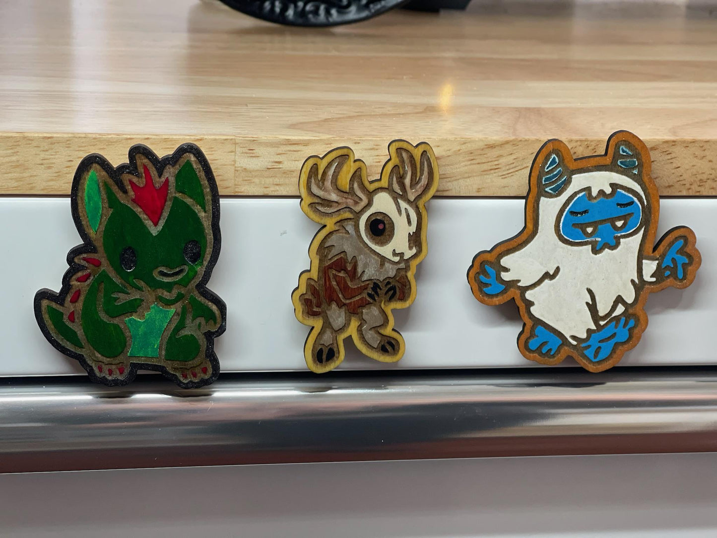 Handmade Cryptid Wood Magnets: Mythical Creature Set