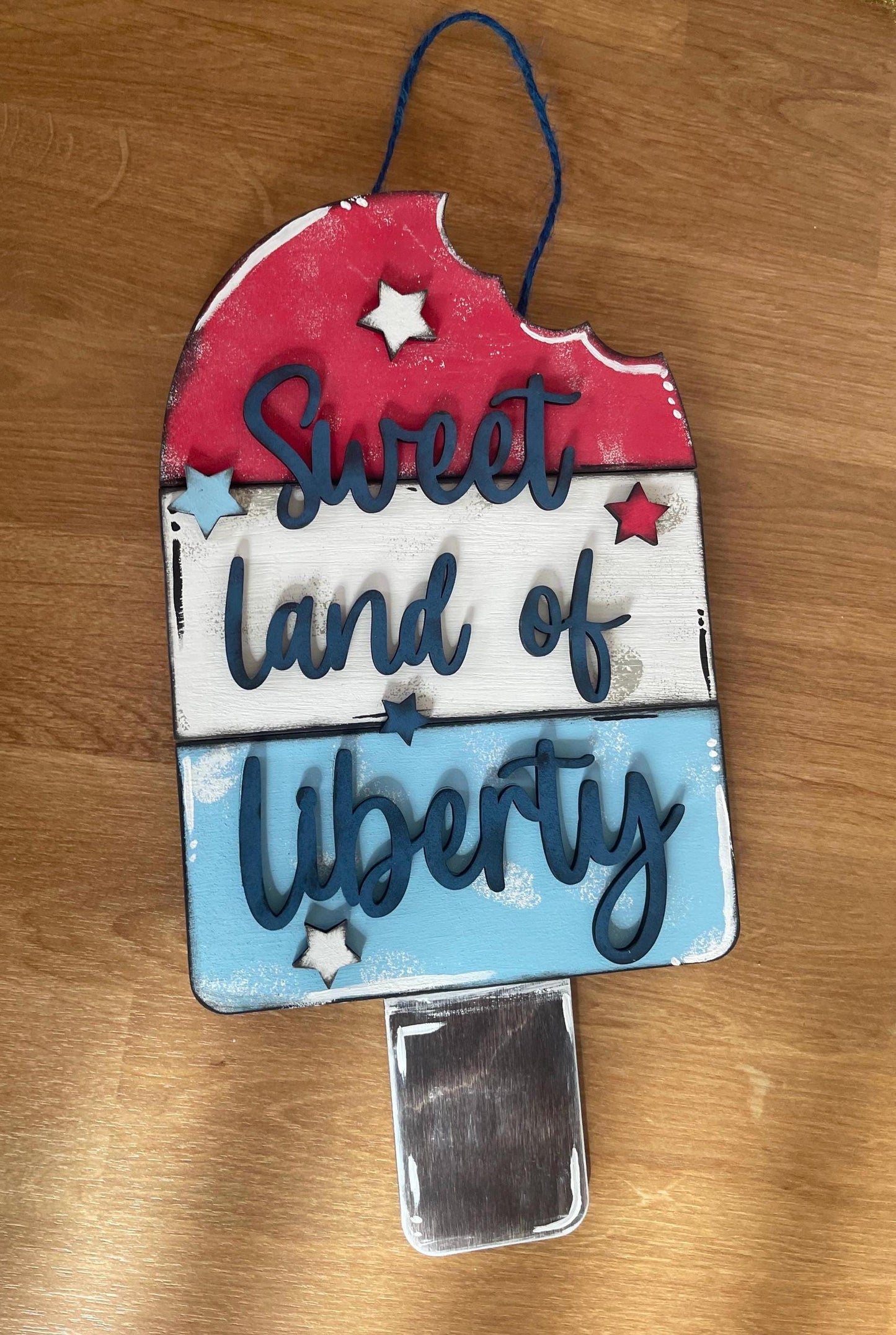 Sweet Land of Liberty Patriotic Sign – Hand painted Wooden Fourth of July Popsicle Decor