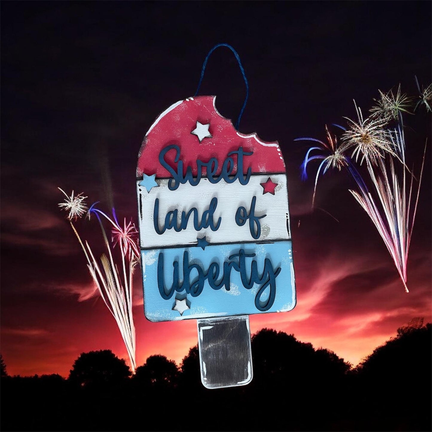 Sweet Land of Liberty Patriotic Sign – Hand painted Wooden Fourth of July Popsicle Decor
