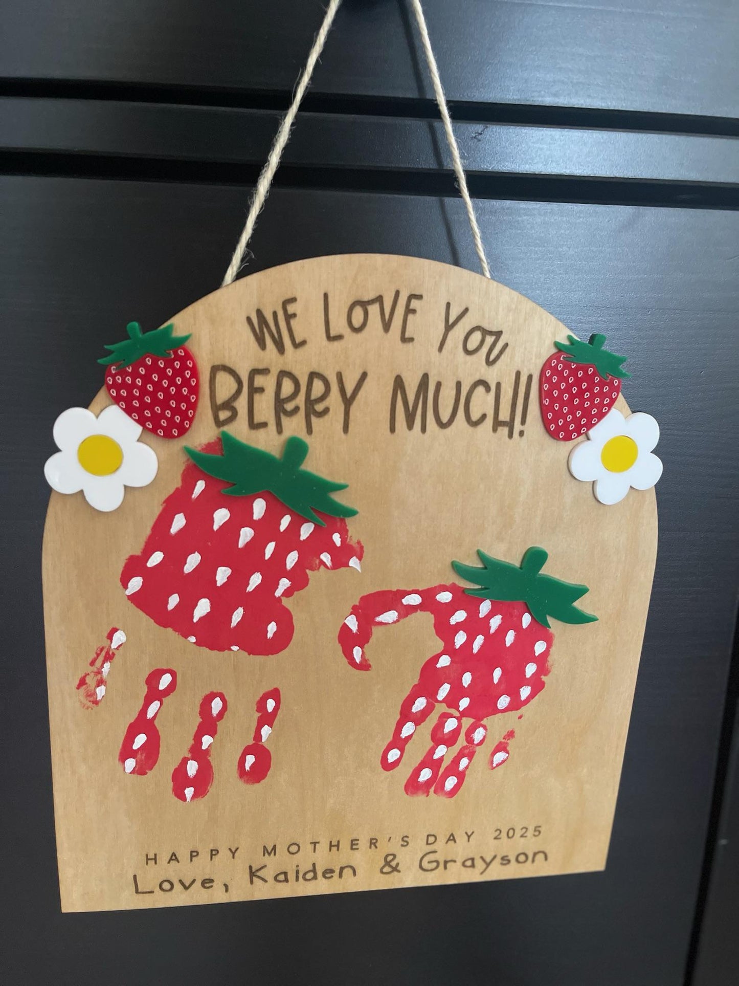 I/We Love You Berry Much Handprint Sign, Personalized Mother’s Day Gift, Kid’s Strawberry Handprint Keepsake, Custom Gift from Kids