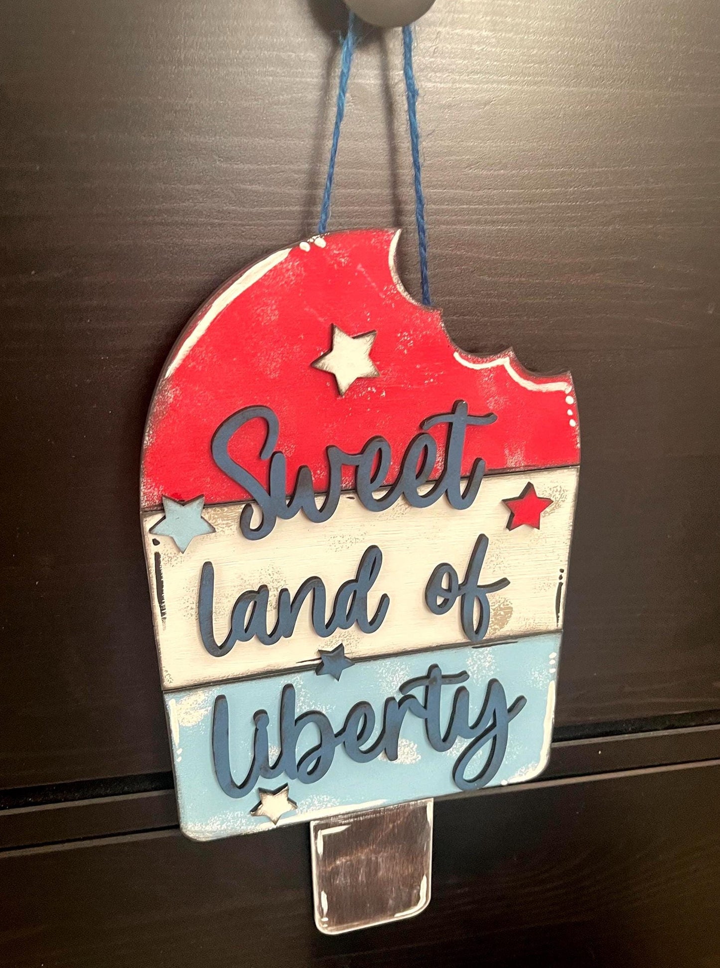 Sweet Land of Liberty Patriotic Sign – Hand painted Wooden Fourth of July Popsicle Decor