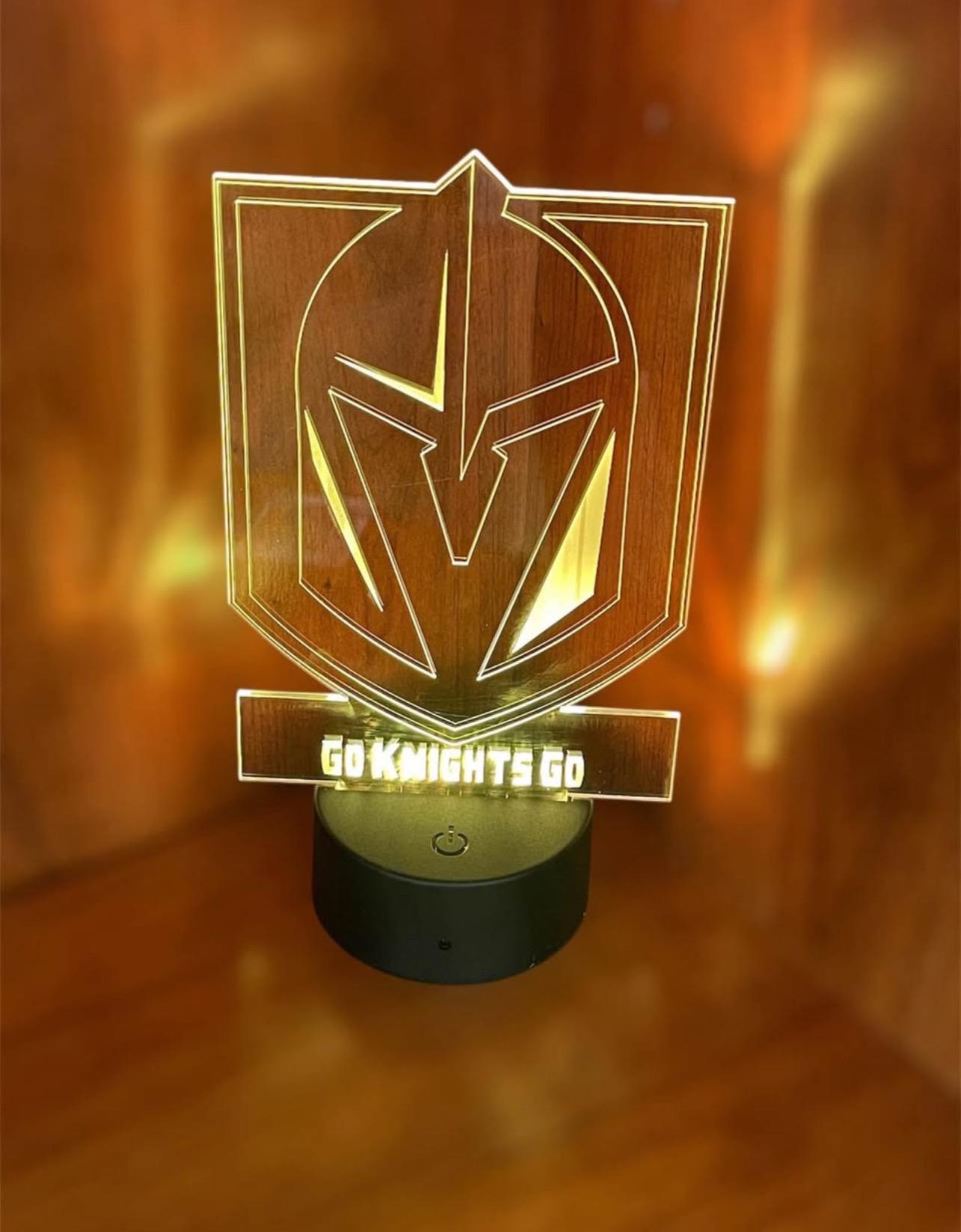 Vegas Golden Knights LED Light – “Go Knights Go” Fan Cave Décor – Color Changing Acrylic Lamp with remote
