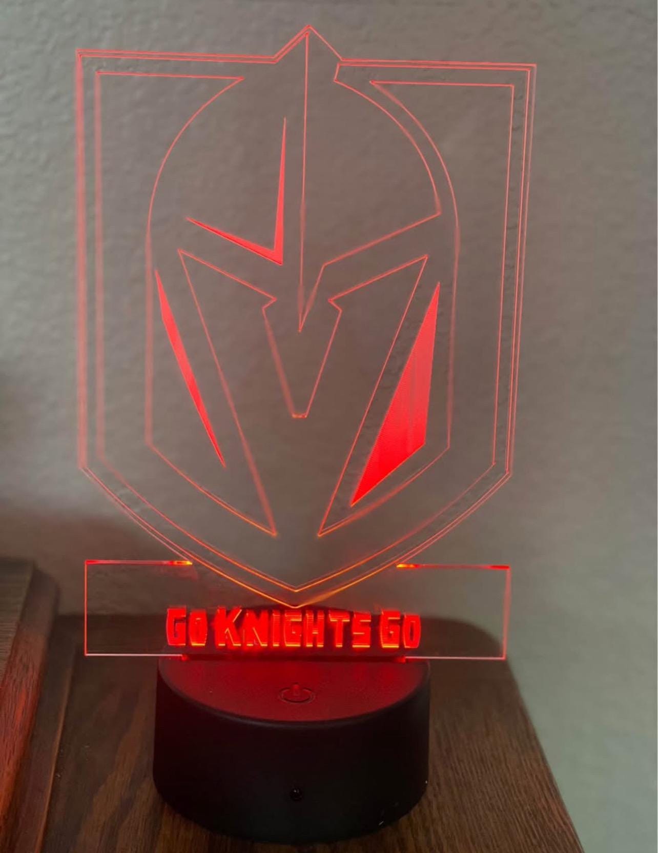 Vegas Golden Knights LED Light – “Go Knights Go” Fan Cave Décor – Color Changing Acrylic Lamp with remote