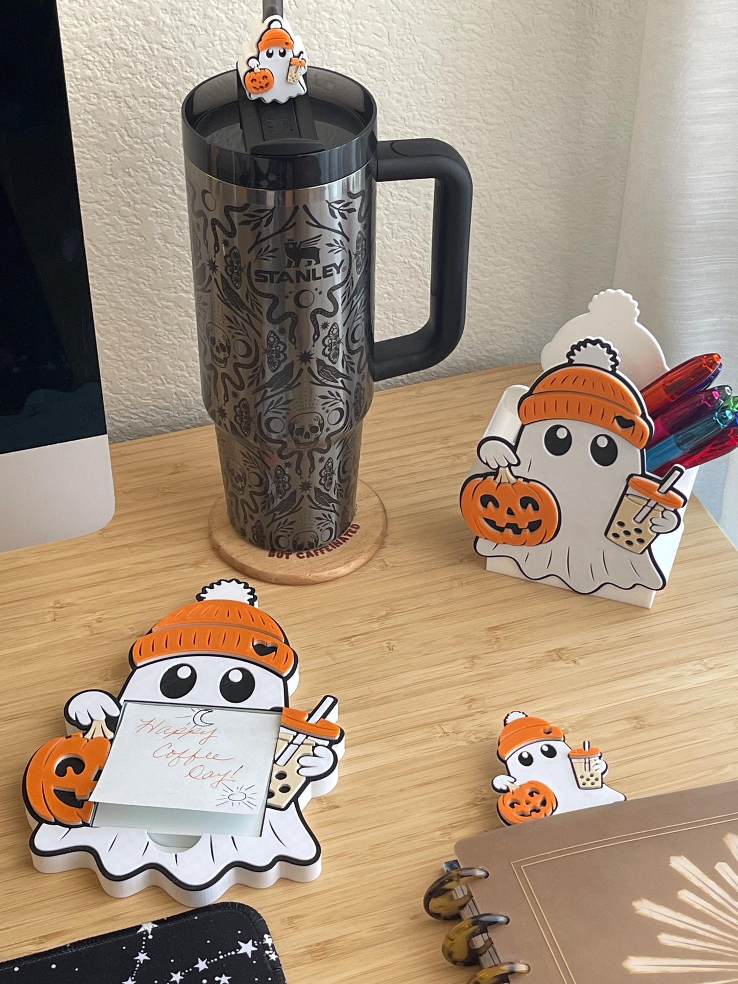 Pumpkin Spice Ghost Desk Accessories - Fall Stationery Collection