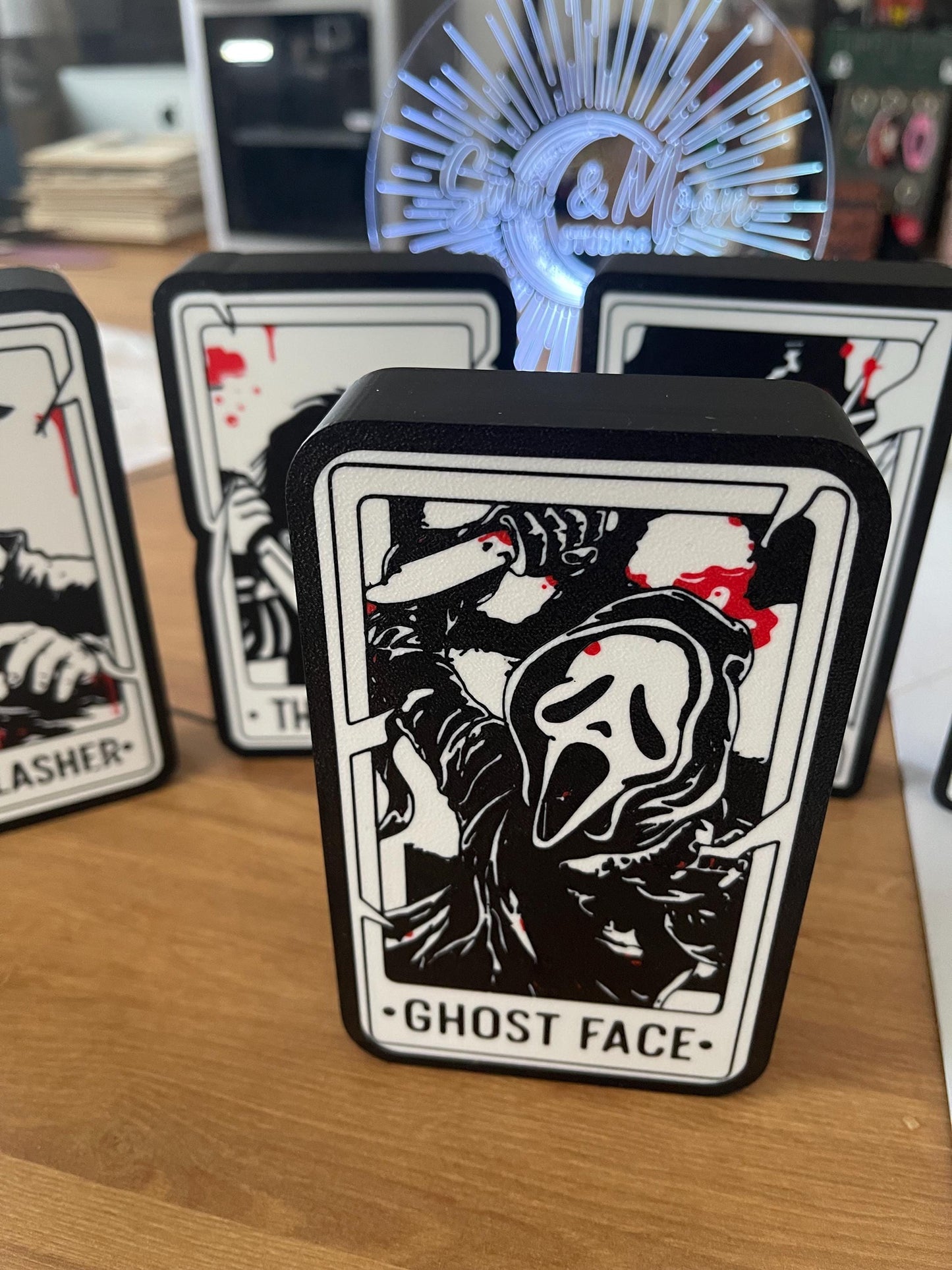 Horror Character LED Tarot Style Light Box | Halloween Horror Night Decor | Spooky Movie Villain Night Light | Creepy Room & Desk Deco