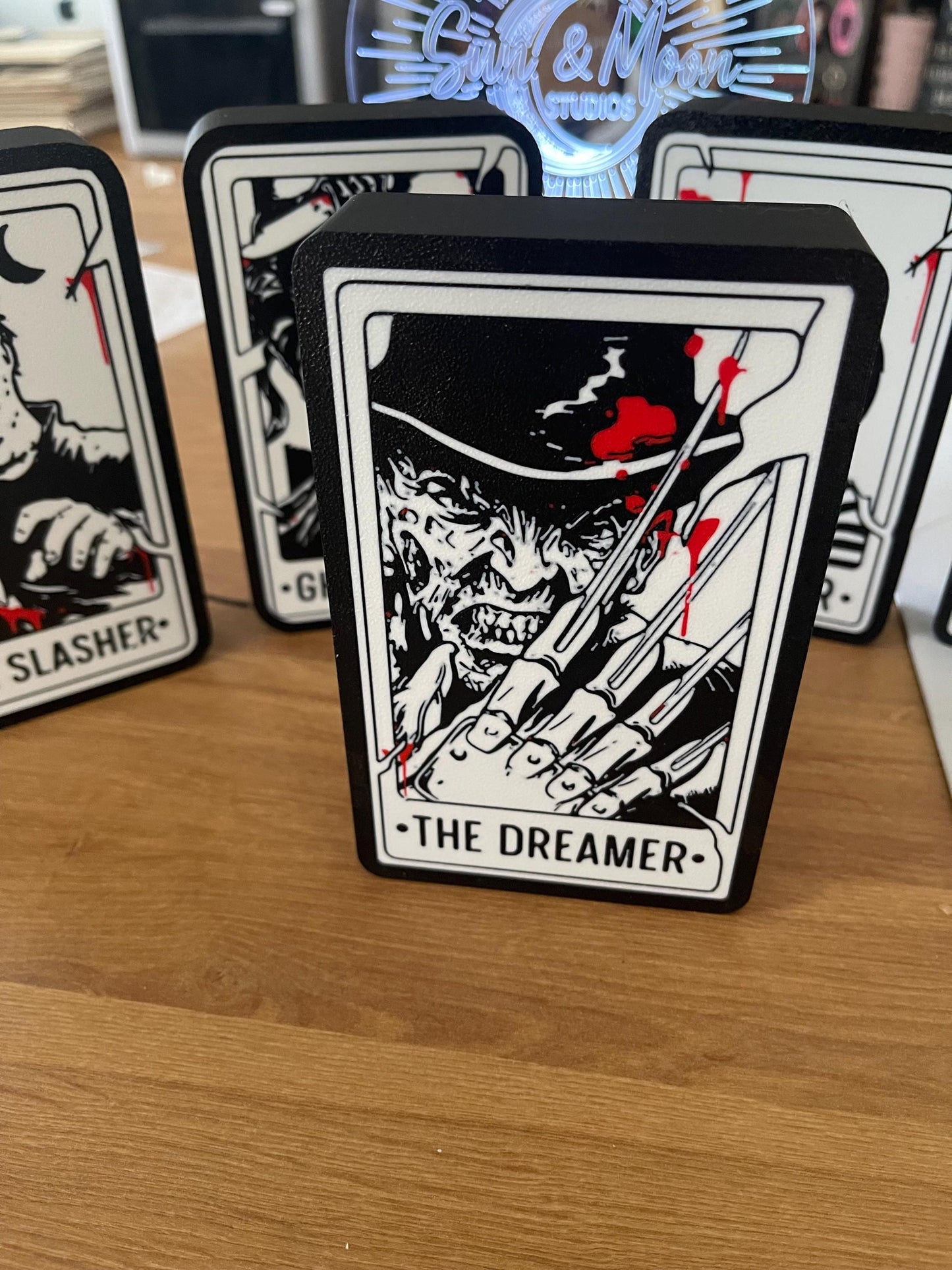 Horror Character LED Tarot Style Light Box | Halloween Horror Night Decor | Spooky Movie Villain Night Light | Creepy Room & Desk Deco