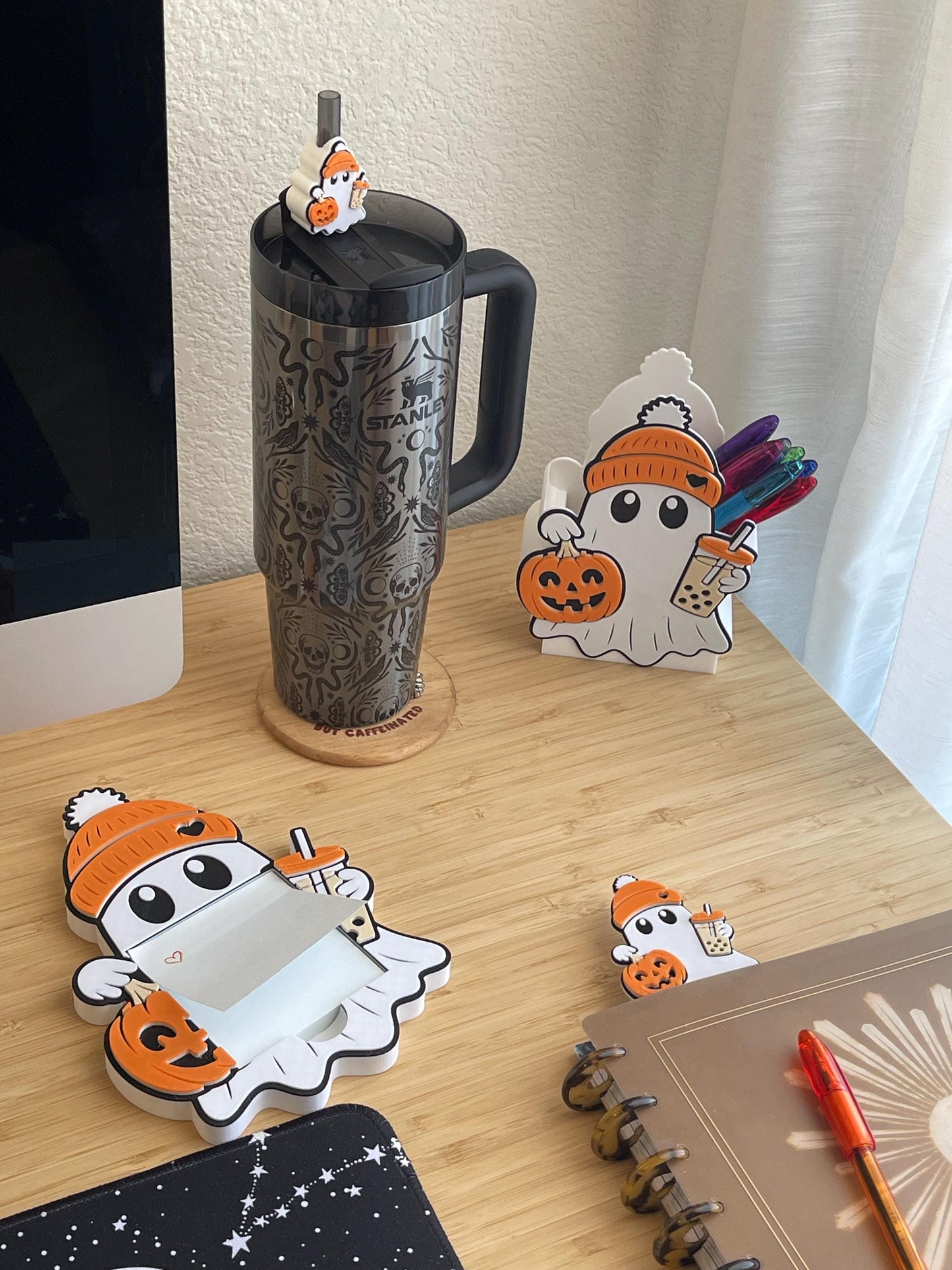 Pumpkin Spice Ghost Desk Accessories - Fall Stationery Collection