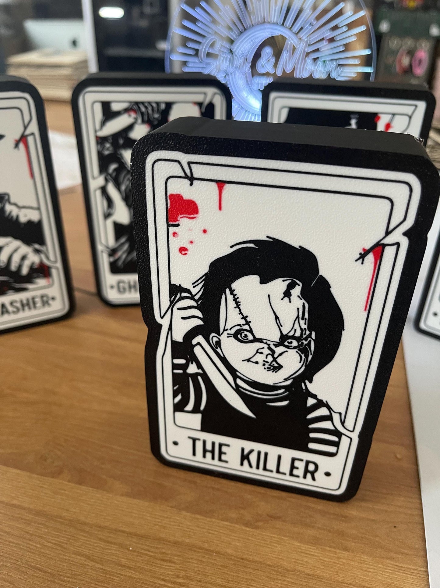 Horror Character LED Tarot Style Light Box | Halloween Horror Night Decor | Spooky Movie Villain Night Light | Creepy Room & Desk Deco