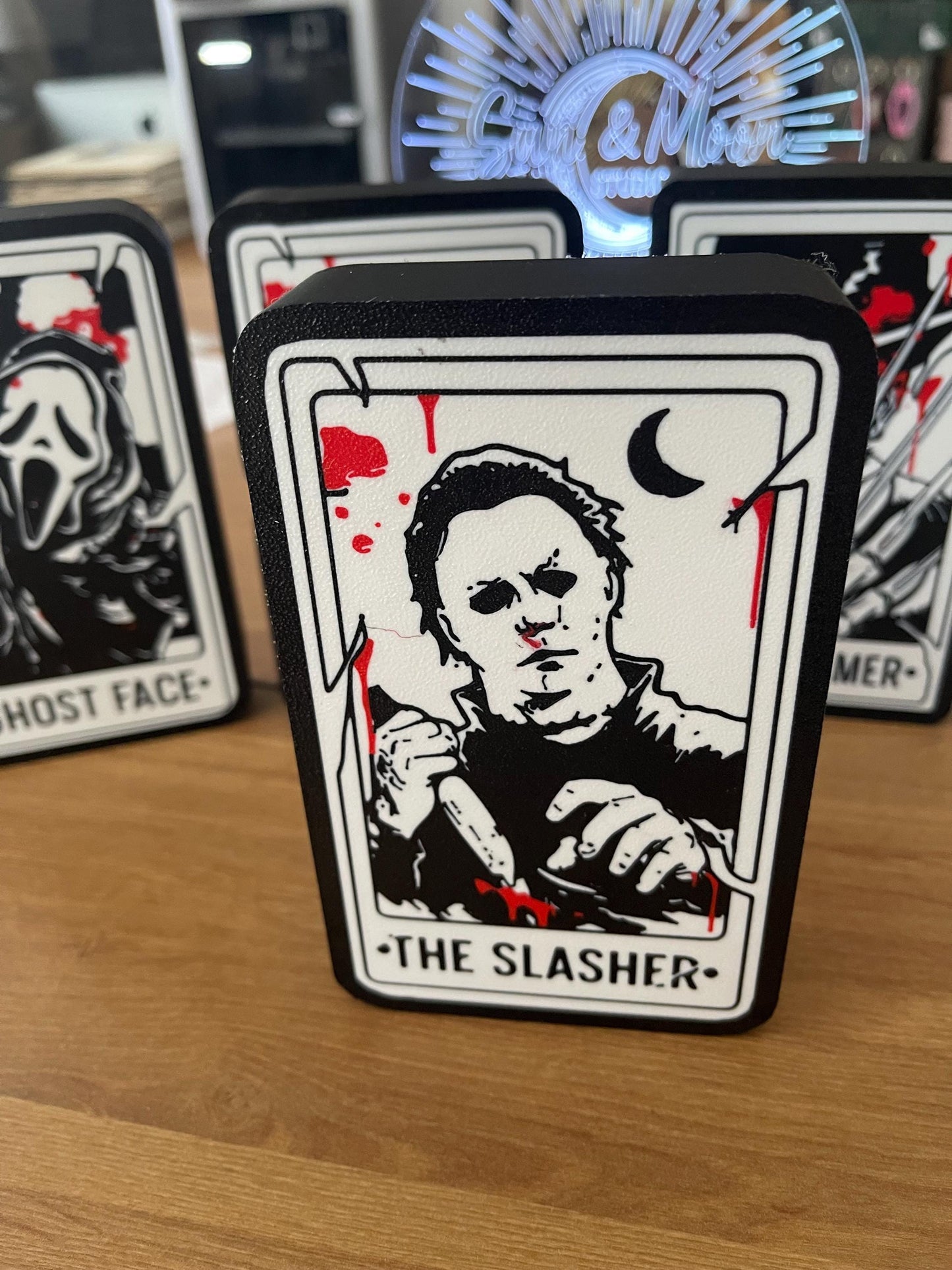 Horror Character LED Tarot Style Light Box | Halloween Horror Night Decor | Spooky Movie Villain Night Light | Creepy Room & Desk Deco