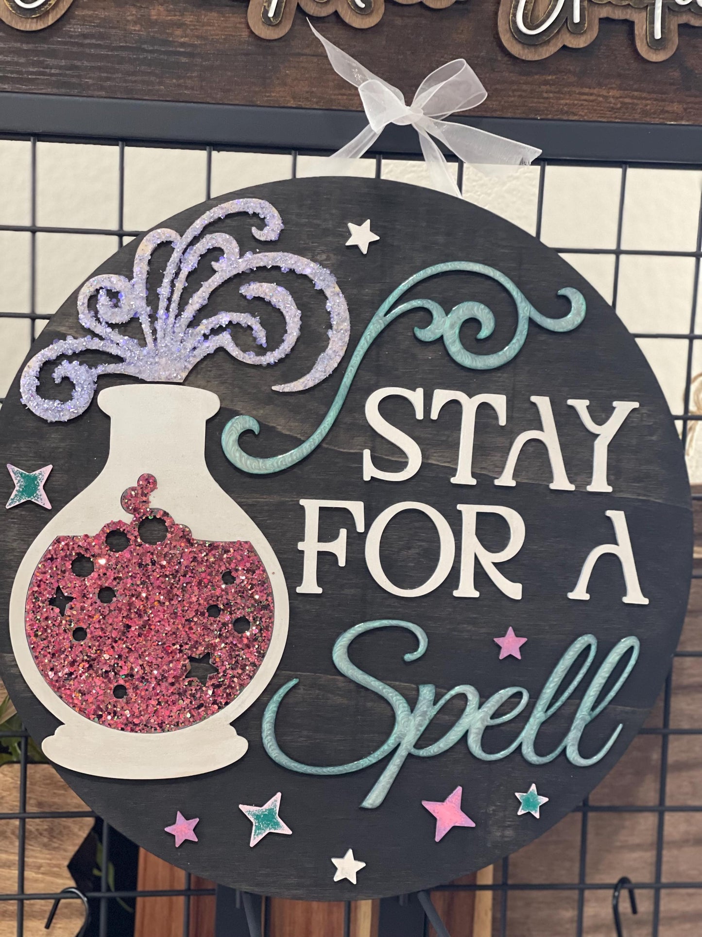 Stay for a Spell Wood Sign - Halloween Decor - Witchy Potion Door Sign - Spooky Seasonal Wall Art - Fall Home Decor Gift