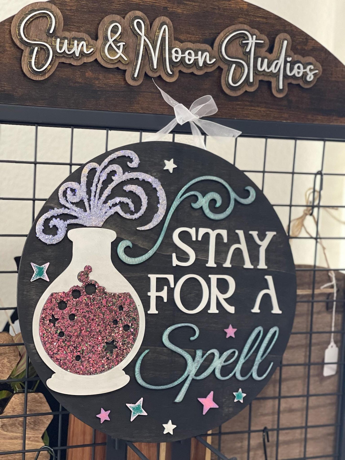 Stay for a Spell Wood Sign - Halloween Decor - Witchy Potion Door Sign - Spooky Seasonal Wall Art - Fall Home Decor Gift