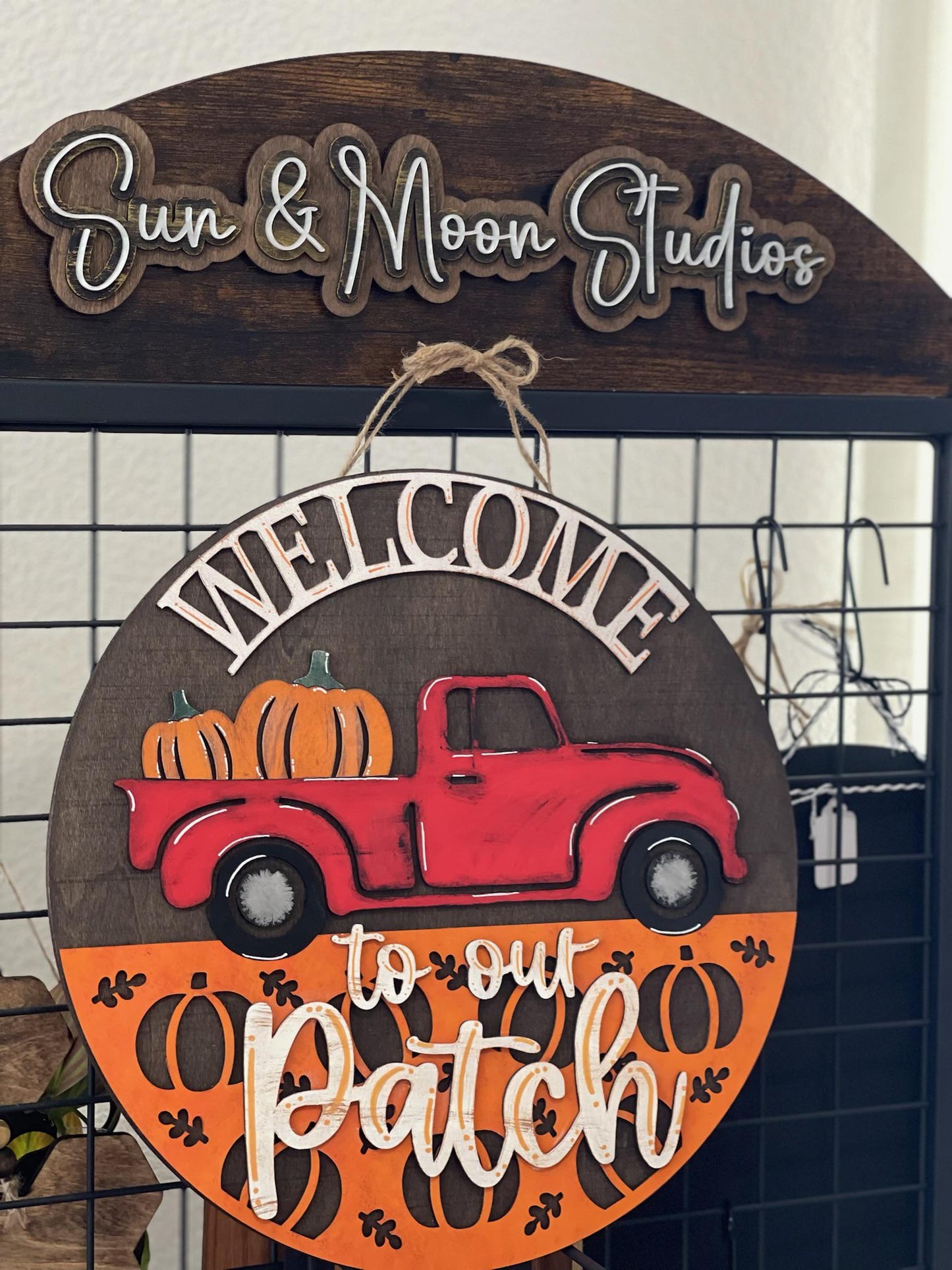 Welcome to Our Patch Wood Sign โ Handmade Fall Decor - Pumpkin Truck Door Sign - Autumn Front Porch Wall Art - Farmhouse Seasonal Gift