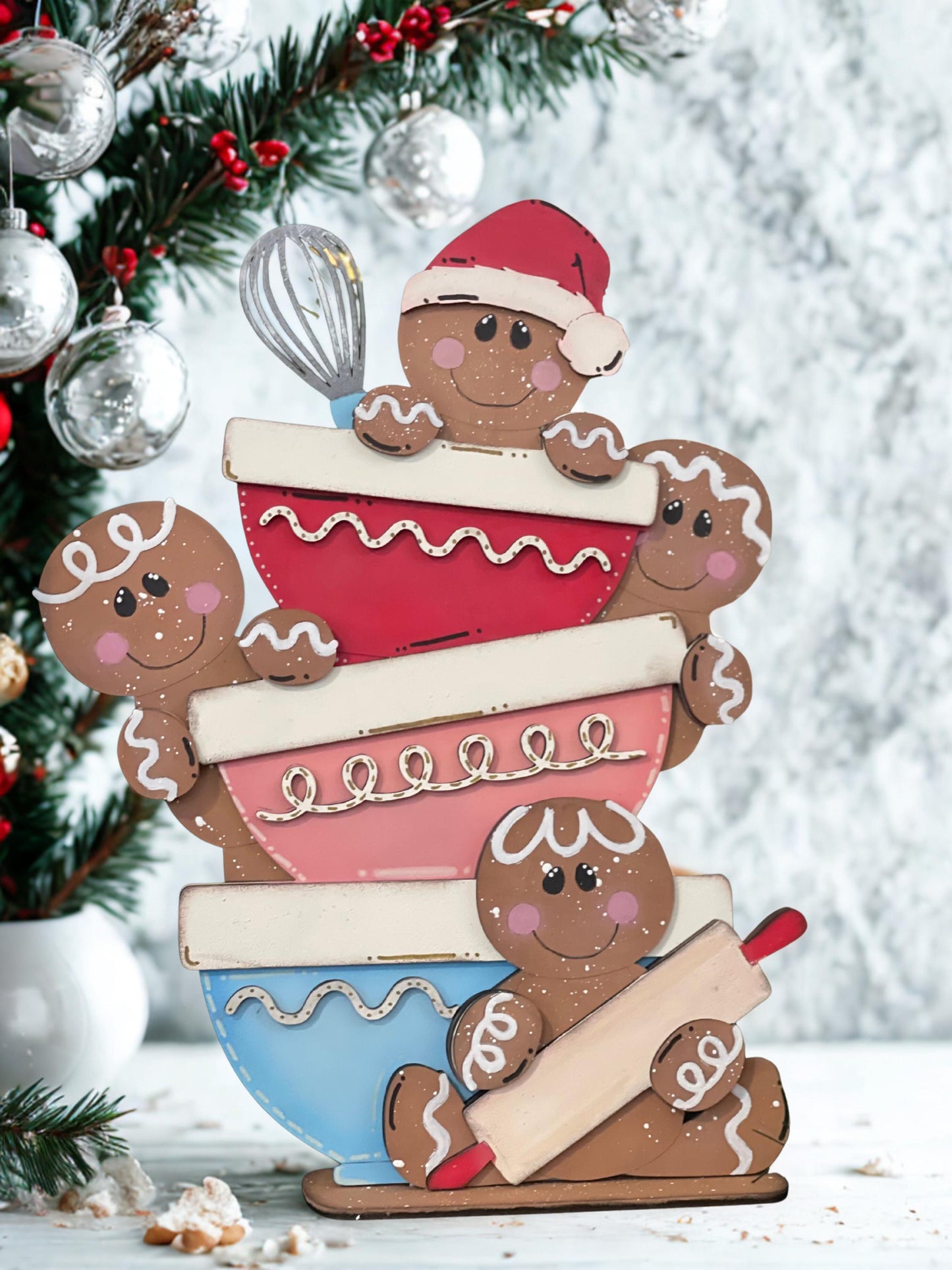 Gingerbread Baking Bowl Stack Christmas Decor - Cute Gingerbread Kitchen Tier Tray Decor - Countertop Shelf Display - Farmhouse Christmas