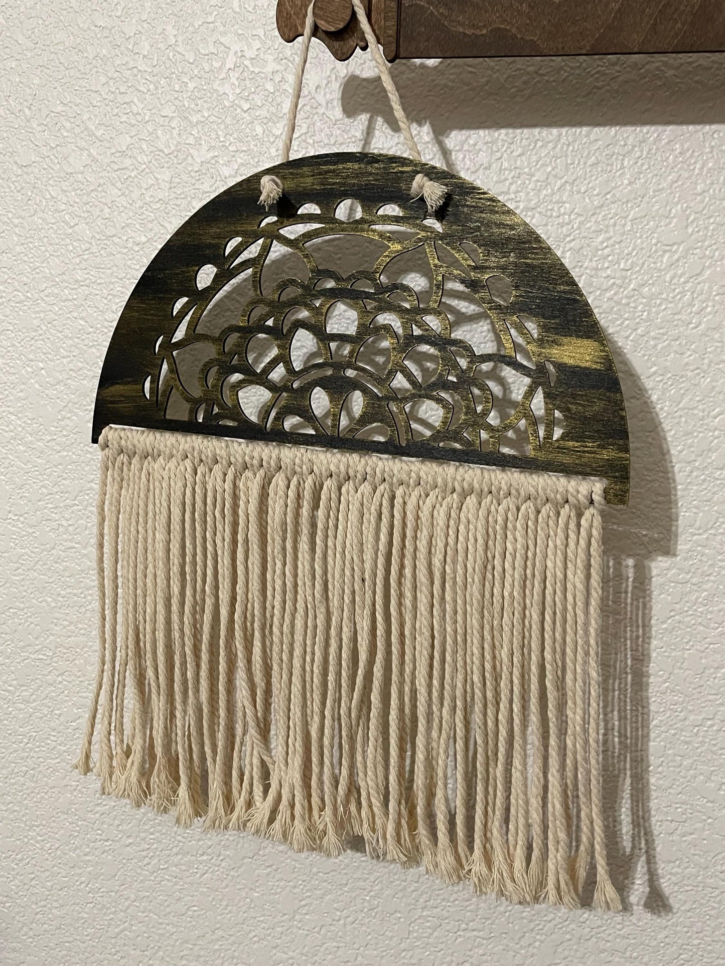 Rustic Boho Wooden Macramé Wall Hanging