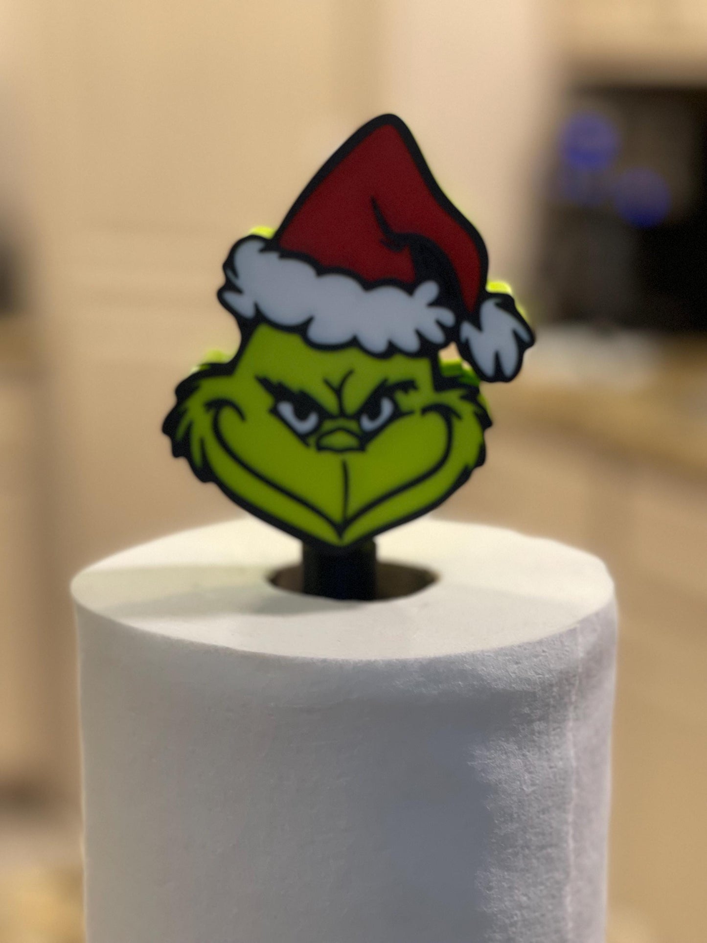 Green Grumpy Face Paper Towel Holder • Christmas Kitchen Decor • Funny Holiday Countertop Stand