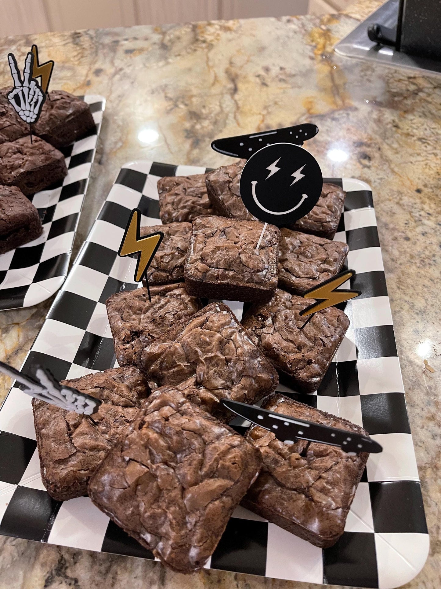 3D Printed Cupcake Toppers, Skeleton, Lightning Bolt, Skateboard, Smiley Face (Set of 12)