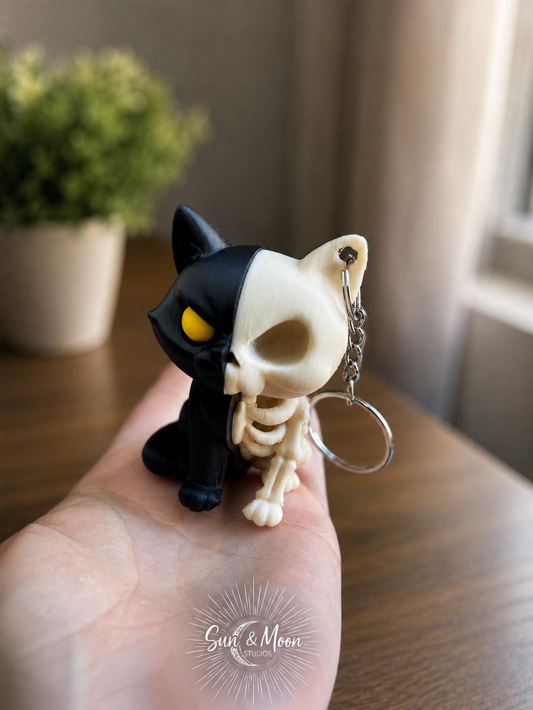 Skeleton Cat Keychain – Half Cat Half Skeleton – Gothic Keychain – Spooky Cat Lover Gift