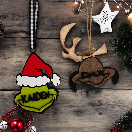 Personalized Grinch and Max Ornaments