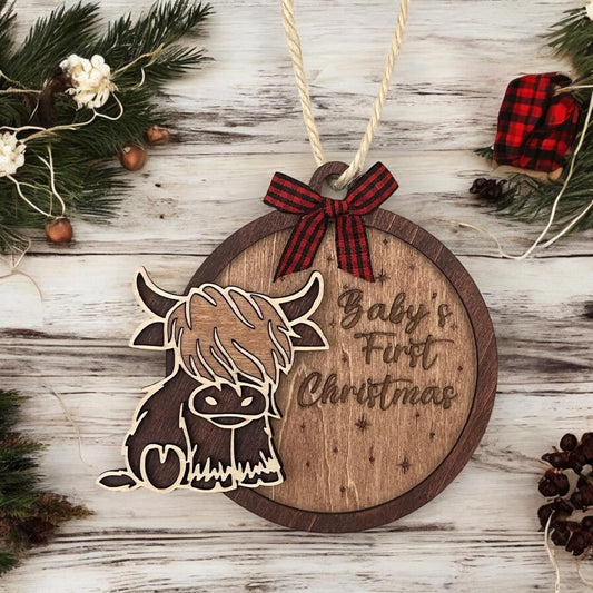 Baby’s First Christmas Highland Cow Ornament - Handmade Personalized Keepsake