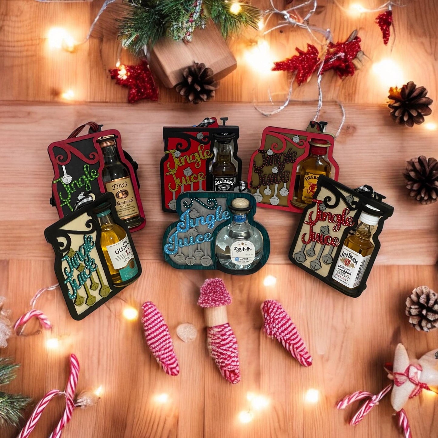 Jingle Juice Handmade Wooden Mini Liquor Ornaments
