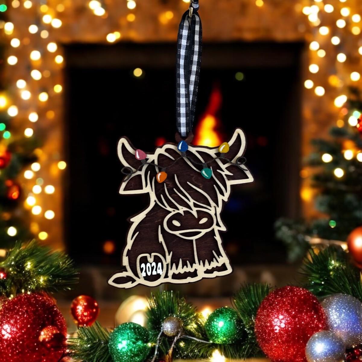 Handcrafted Highland Cow Christmas Ornament with/without year