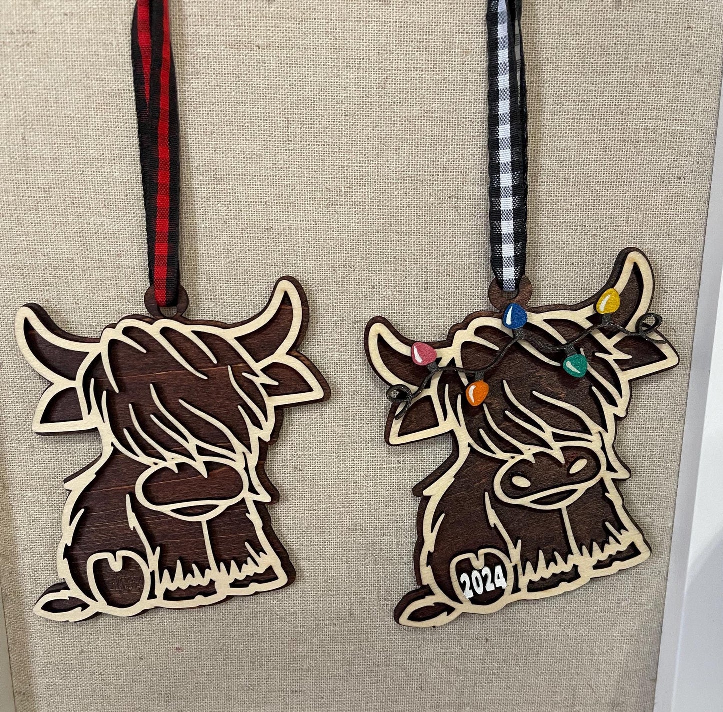 Handcrafted Highland Cow Christmas Ornament with/without year