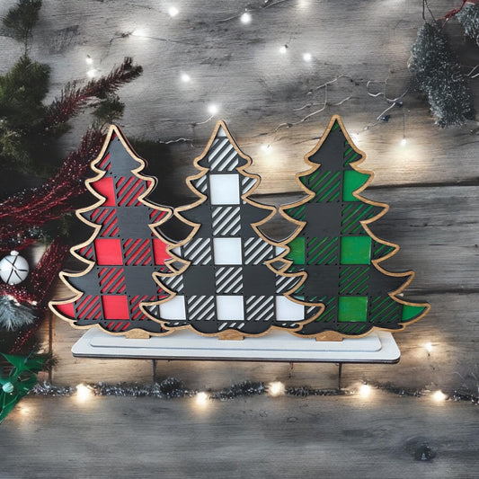 Rustic Buffalo Plaid Winter Trees Decor