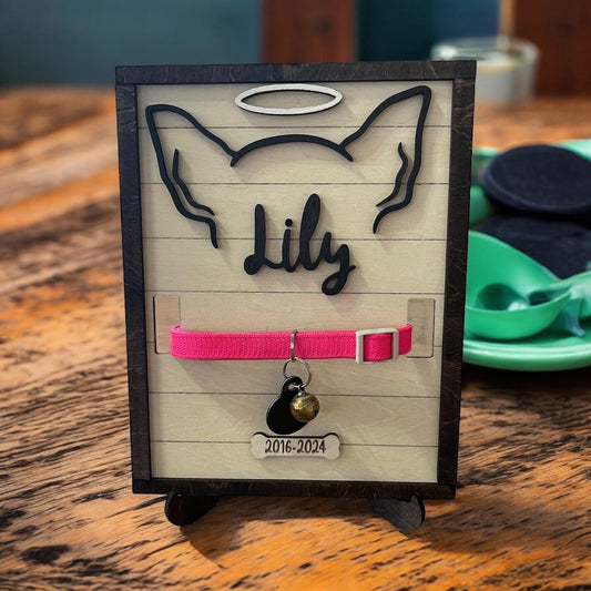 Personalized Pet Memorial Keepsake Frame - Holds Pet Collar with Name & Years - Frame with Stand