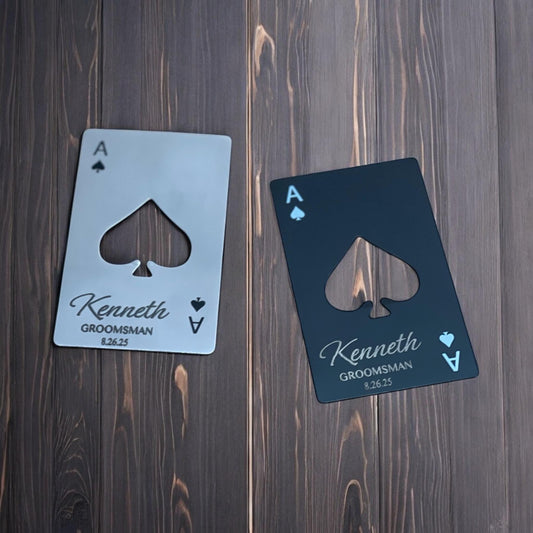 Personalized Ace of Spades Bottle Opener | Groomsmen Gift | Wedding Favors | Custom Aluminum Card Opener